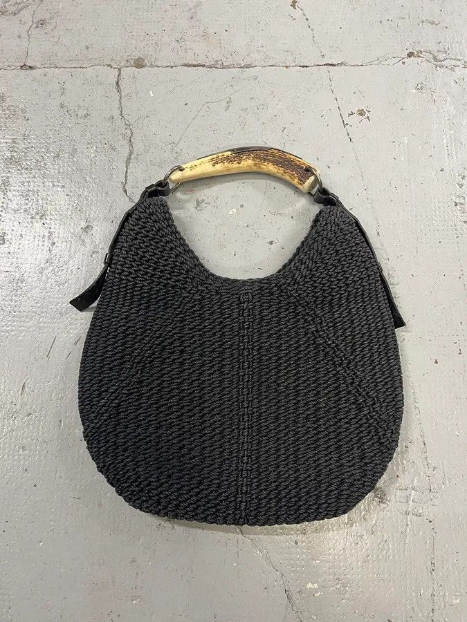 Yves Saint Laurent 2000s Yves Saint Laurent Mombasa Black Woven Knot Horn Handle Bag Size ONE SIZE - 5 Thumbnail