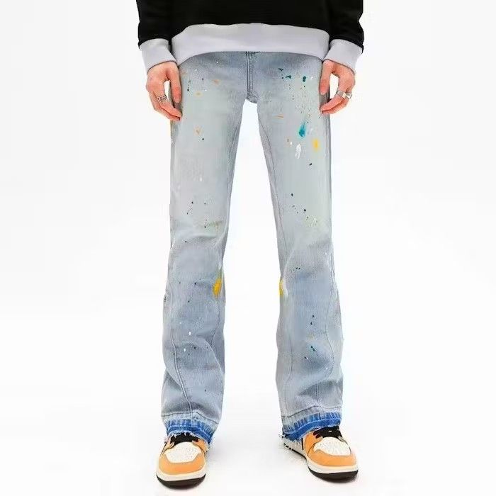 image of Distressed Denim Ink Graffiti Baggy Jeans Pants in Blue, Men's (Size 30)