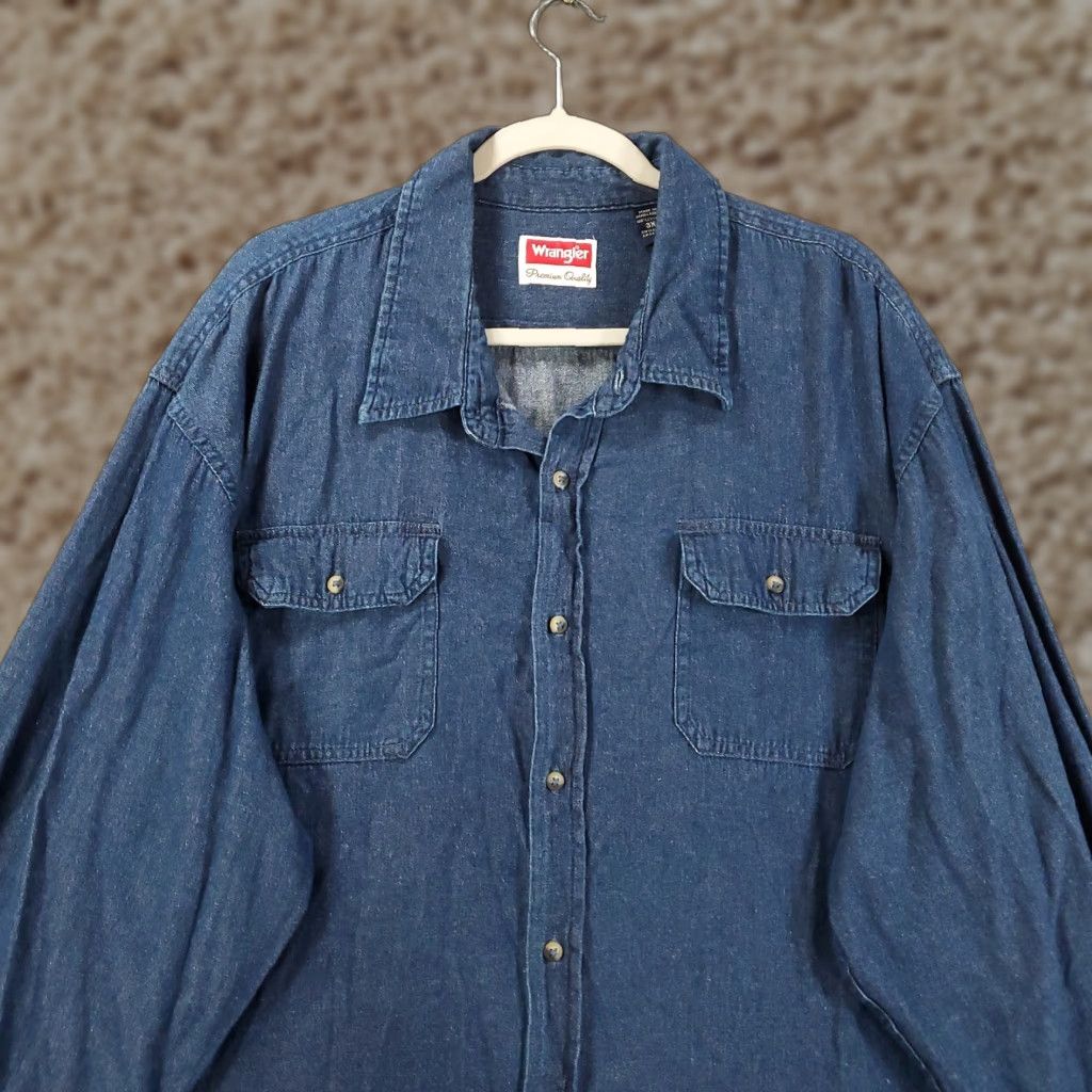 Wrangler VINTAGE Wrangler Button-Up Mens 3XL Denim Chambray Long Sleeve Shirt Blue Size US XXL / EU 58 / 5 - 1 Thumbnail