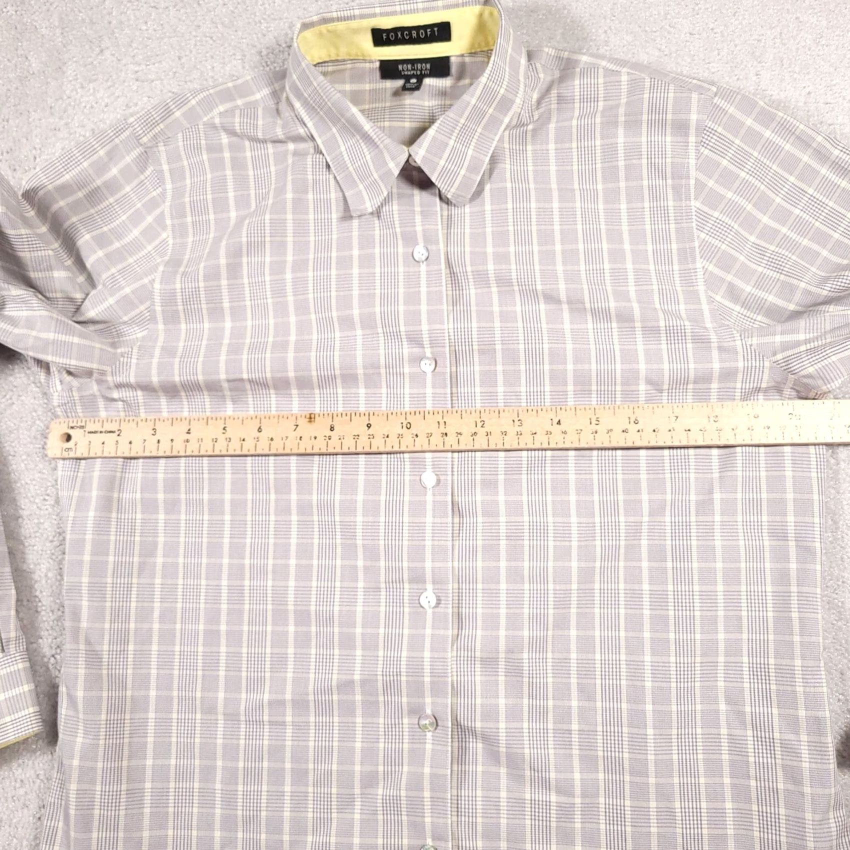 Vintage Foxcroft Shirt Women's 12 Gray Yellow Plaid Shaped Fit Non-Iron Button Up Size XL / US 12-14 / IT 48-50 - 6 Thumbnail