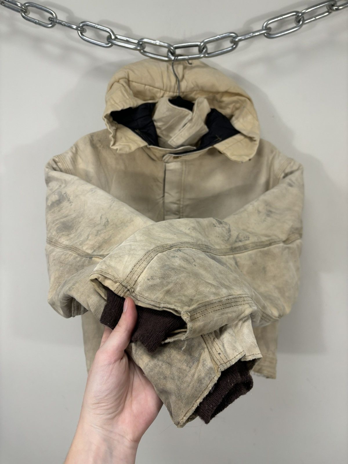 Carhartt Vintage 90s Carhartt USA Beige Work Hooded Cropped Jacket Size US M / EU 48-50 / 2 - 14 Thumbnail