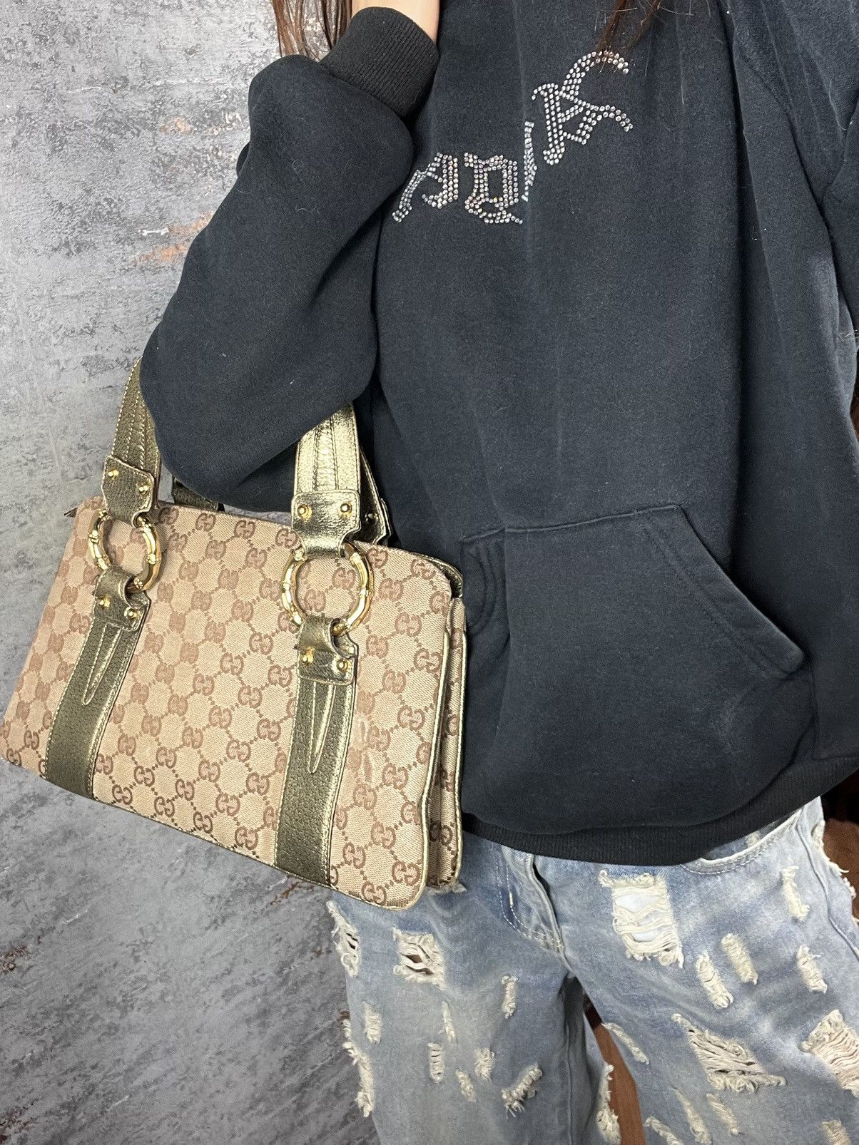 Gucci Bag Brown Gold Luxury Vintage Style Monogram