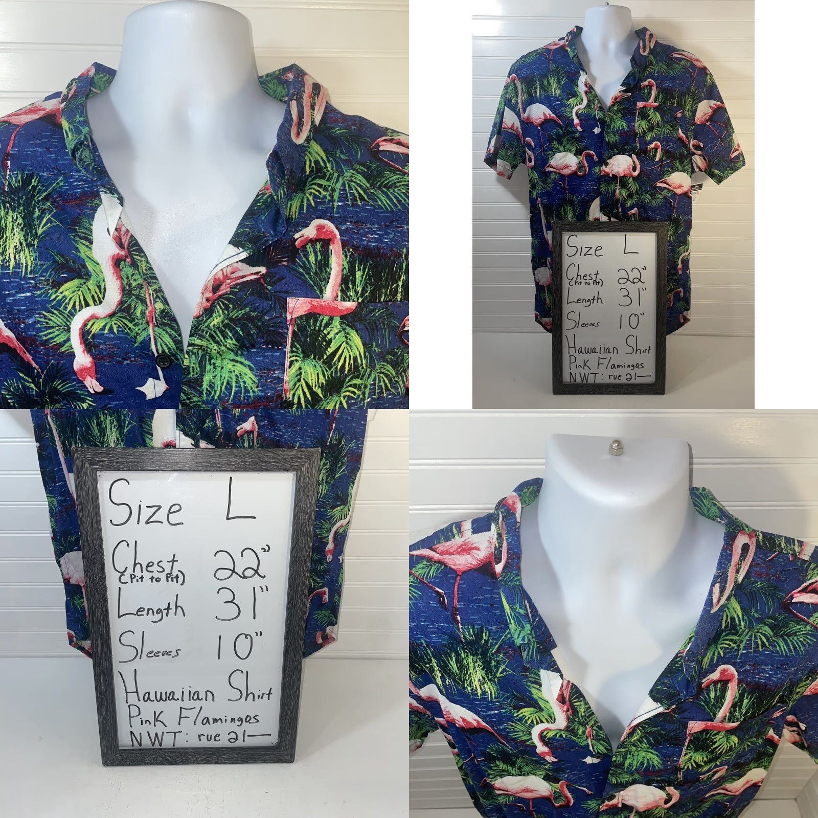 Carbon VINTAGE Hawaiian Shirt Pink Flamingos Men XL Carbon Rue 21 NWT Navy Graphic Print Short Sleeve Button-Up Size US L / EU 52-54 / 3 - 10 Thumbnail