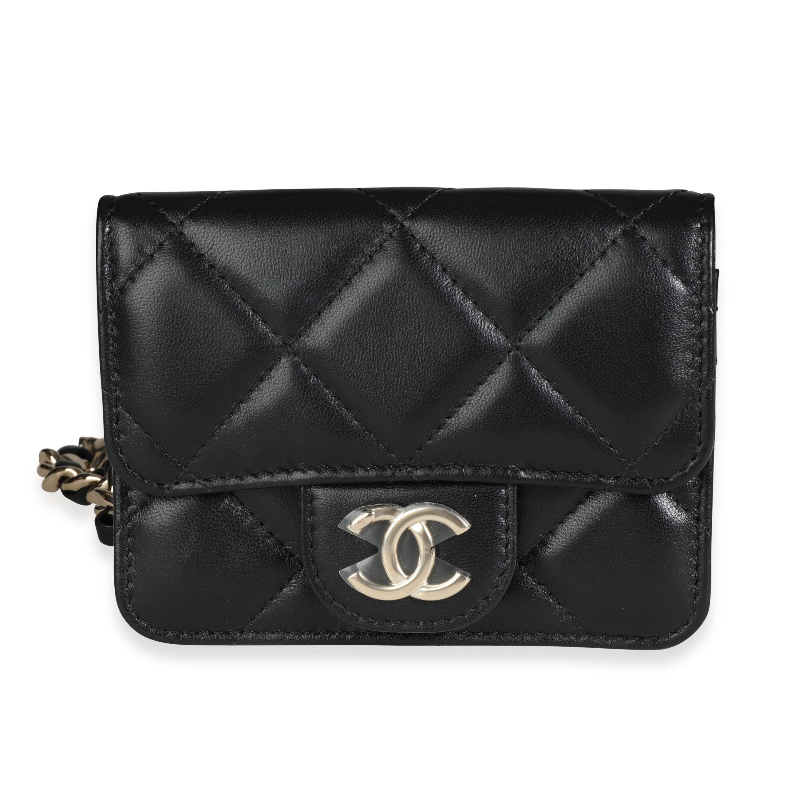 image of Chanel Black Quilted Lambskin Elegant Chain Mini Belt Bag, Women's