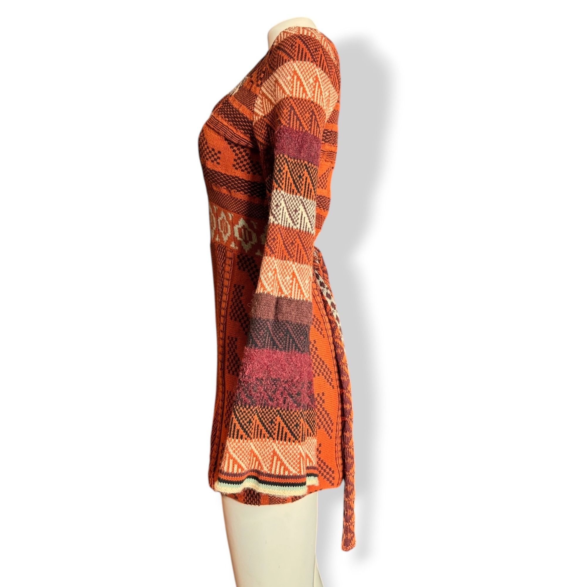 Free People Free People Orange Knit Boho Sweater Dress XS Bell Sleeves T Size XS / US 0-2 / IT 36-38 - 9 Thumbnail