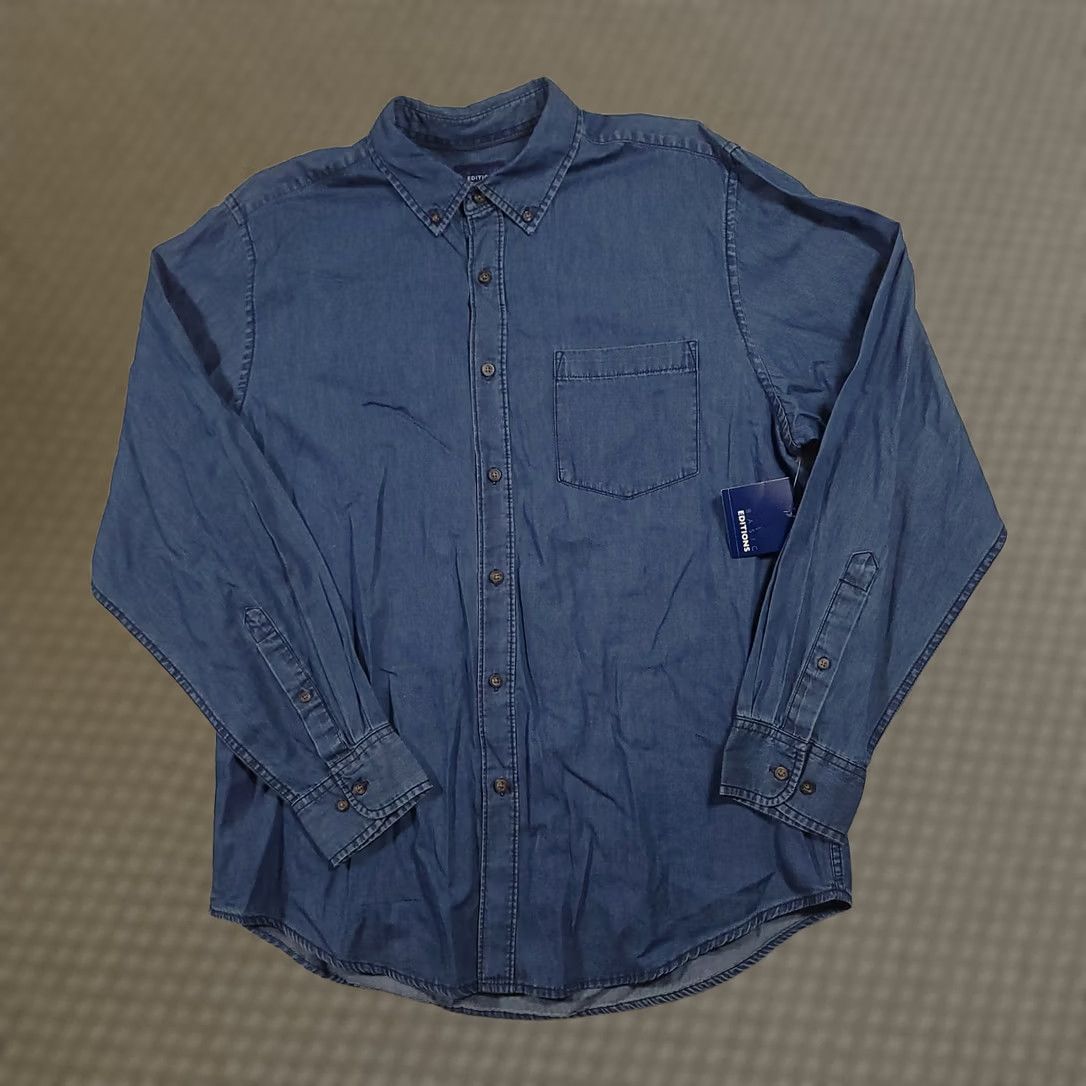 Basic Editions Basic Editions Shirt Mens Large Blue Chambray Cotton Button Workwear Shirt Size US L / EU 52-54 / 3 - 1 Thumbnail