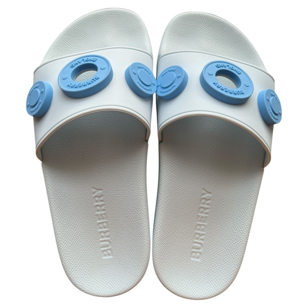 BURBERRY Pale Blue Furley Logo-Embellished Sandals, IT35/US5
