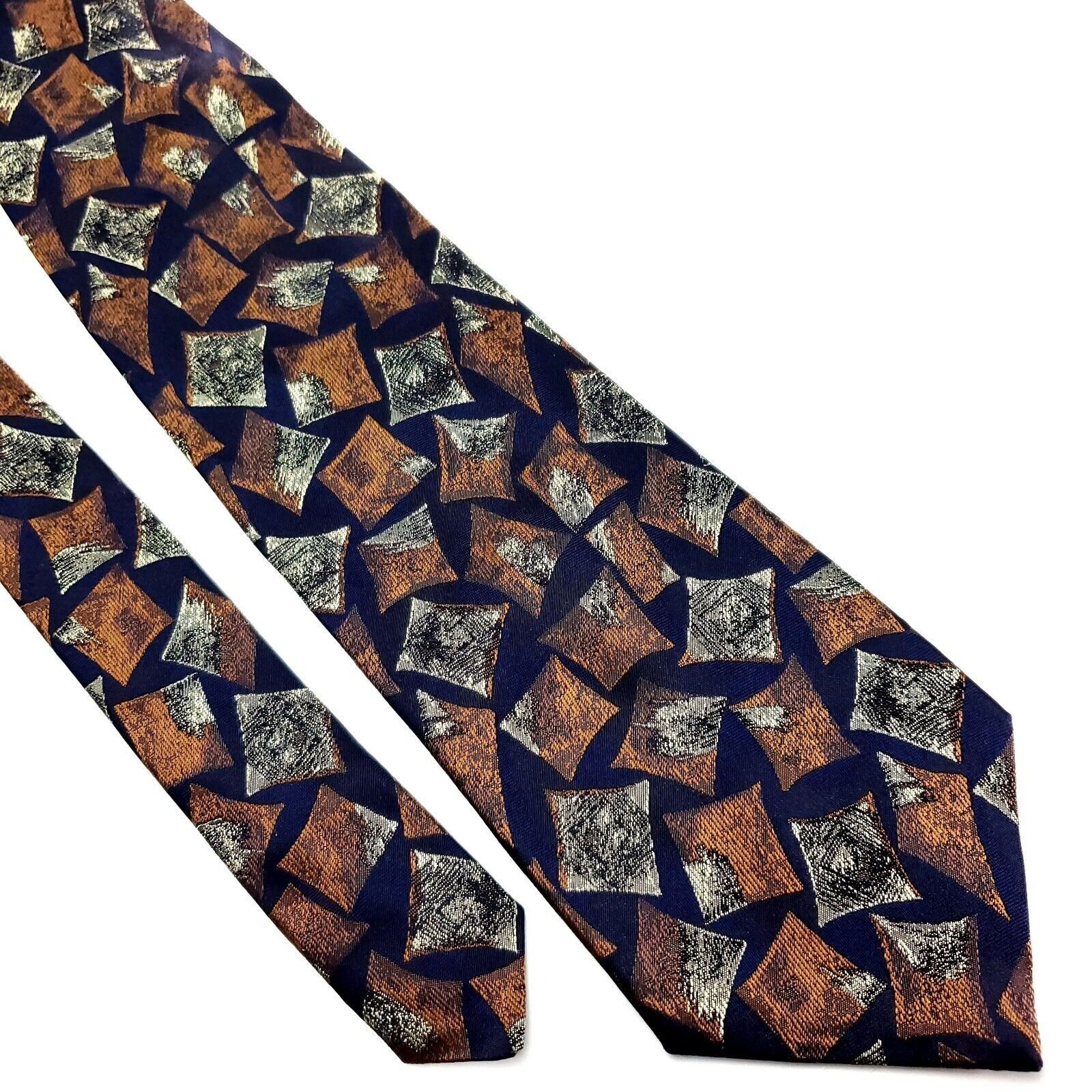 Neiman Marcus Vintage Neiman Marcus Silk Tie Woven Blue Brown Abstract Size ONE SIZE - 1 Thumbnail