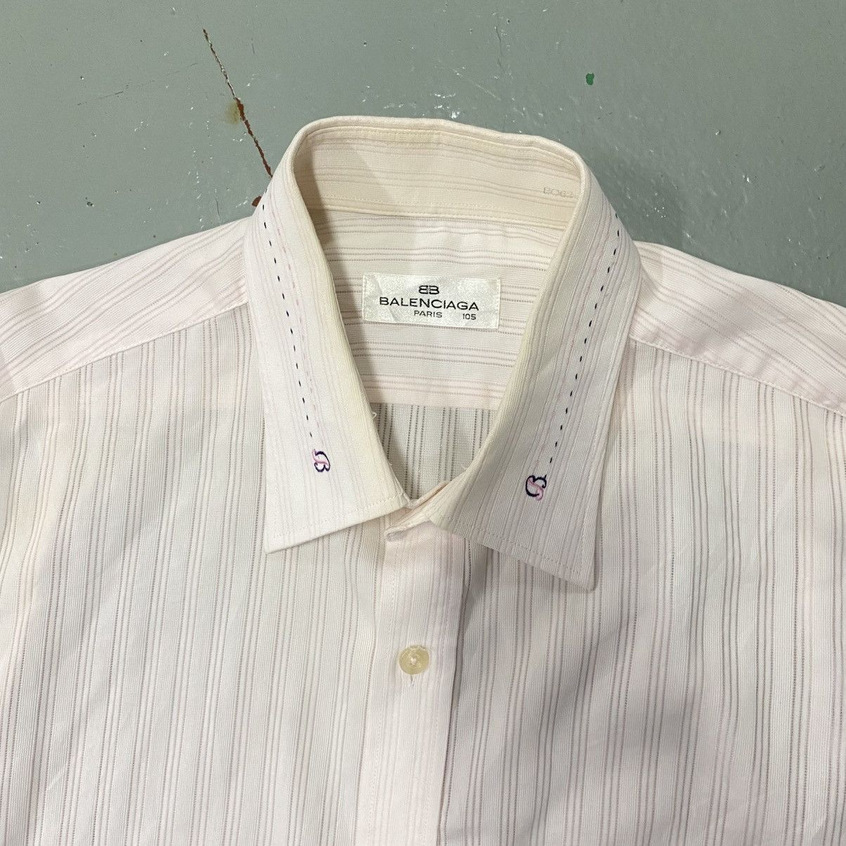 Balenciaga × Vintage Vintage Balenciaga Stripe Shirt Light Pink Tee Size US XL / EU 56 / 4 - 5 Thumbnail