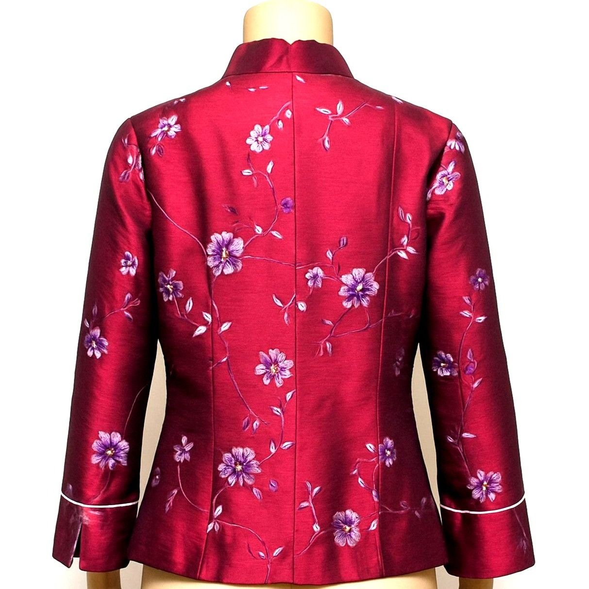 Other Zi Qing Ge Embroidered Floral Chinese Style Jacket Wine Purp Size L / US 10 / IT 46 - 5 Thumbnail