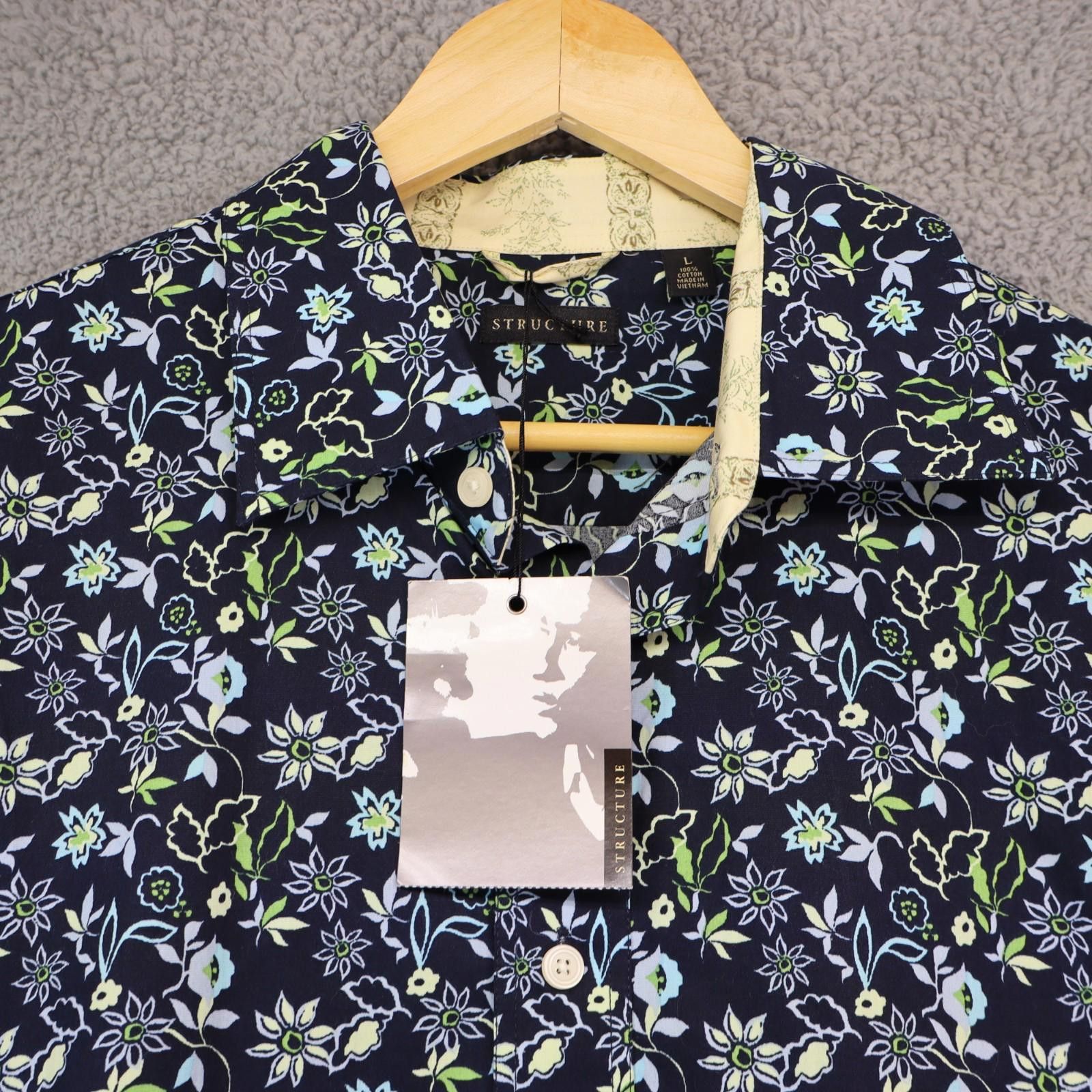 Structure Structure Button Shirt Men Large Blue Floral Pattern Vtg NWT Size US L / EU 52-54 / 3 - 2 Thumbnail