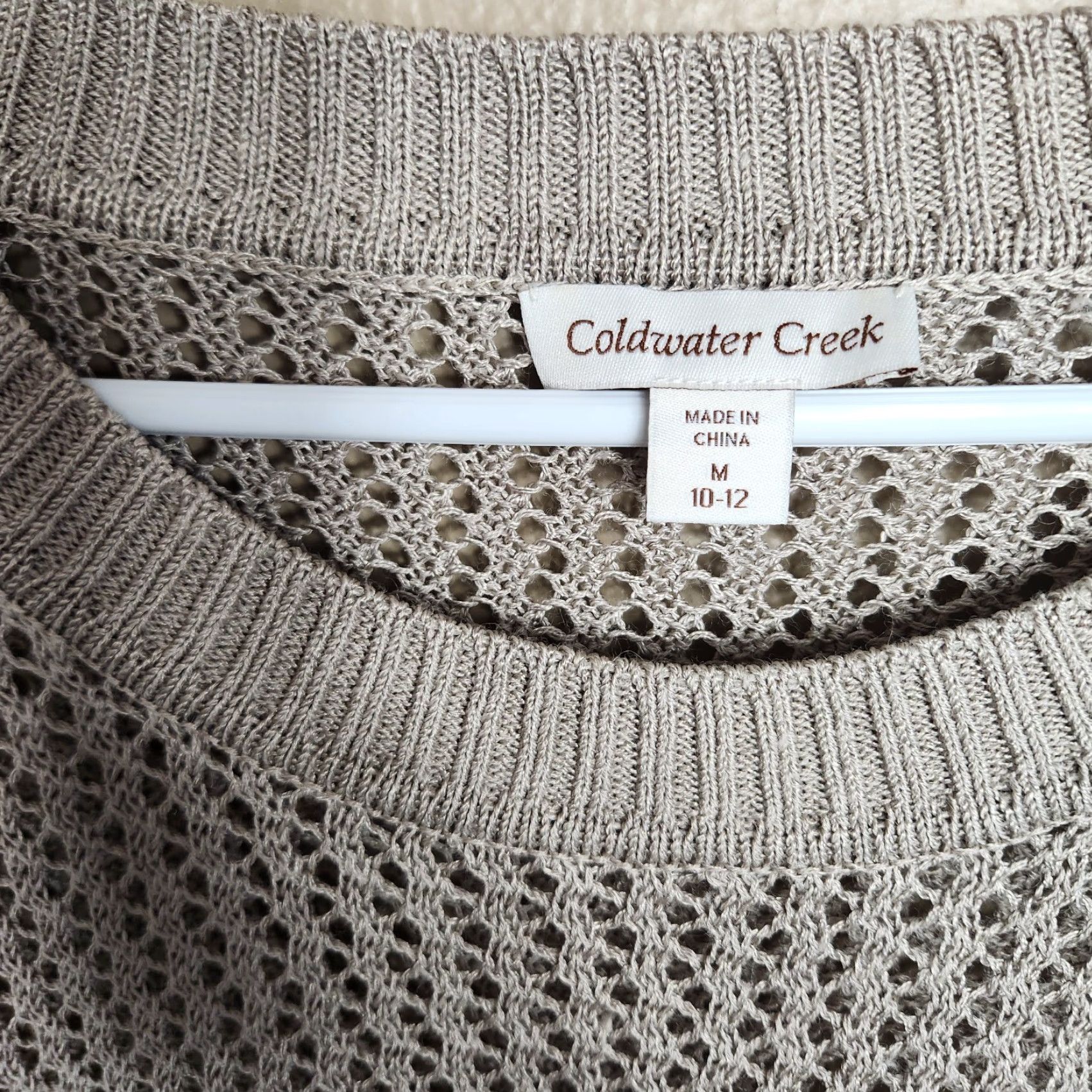 Coldwater Creek Coldwater Creek Womens Beige Ramie Blend Crochet Open Knit Crewneck LS Sweater |M| Size M / US 6-8 / IT 42-44 - 2 Thumbnail