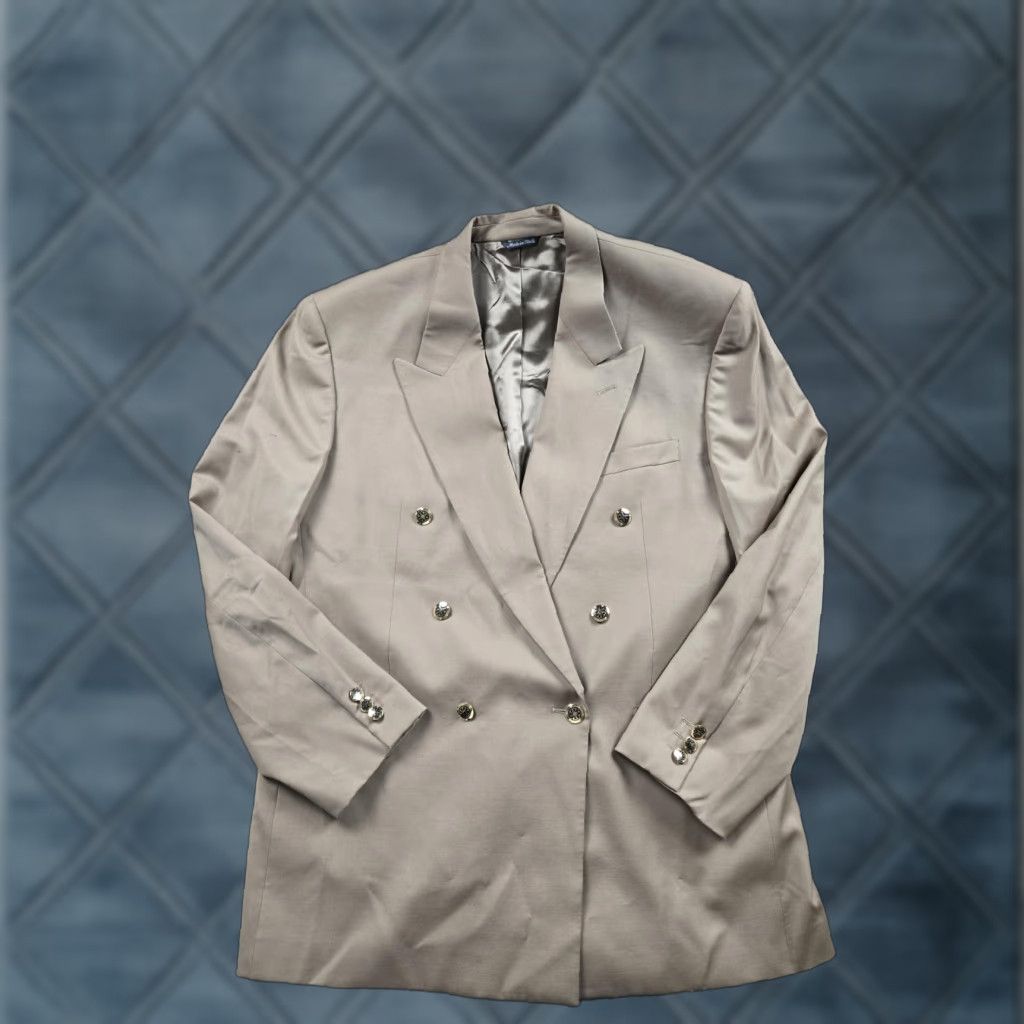 Loro Piana VINTAGE Urbis Blazer 46R Wool Double-Breasted Peak Lapel Gold Button Men’s Navy/Beige 2 Piece Black? Size 46R - 1 Thumbnail