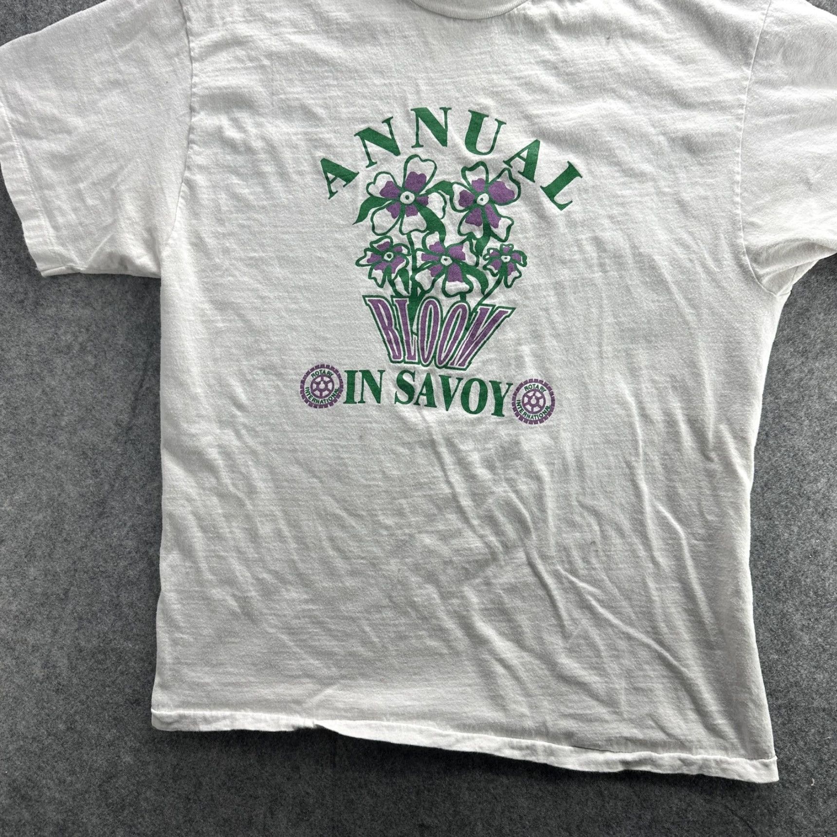 Hanes VINTAGE Hanes Annual Bloom in Savoy Graphic T-Shirt Mens Large White 90s Flower Event Tee Size US L / EU 52-54 / 3 - 3 Thumbnail