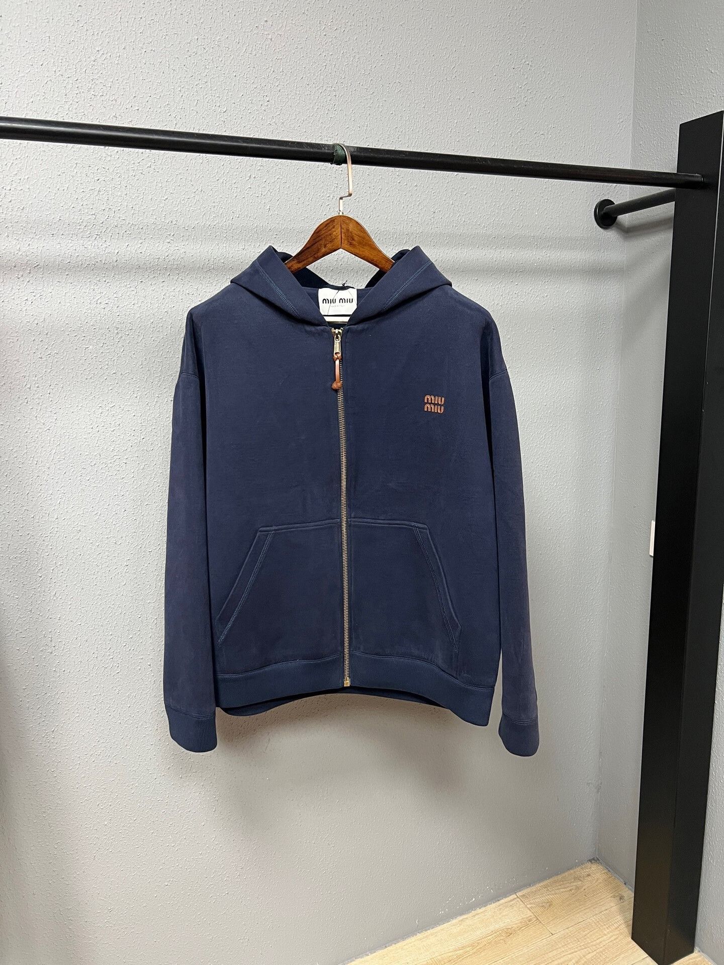 miumiu navy suede zip-up jacket