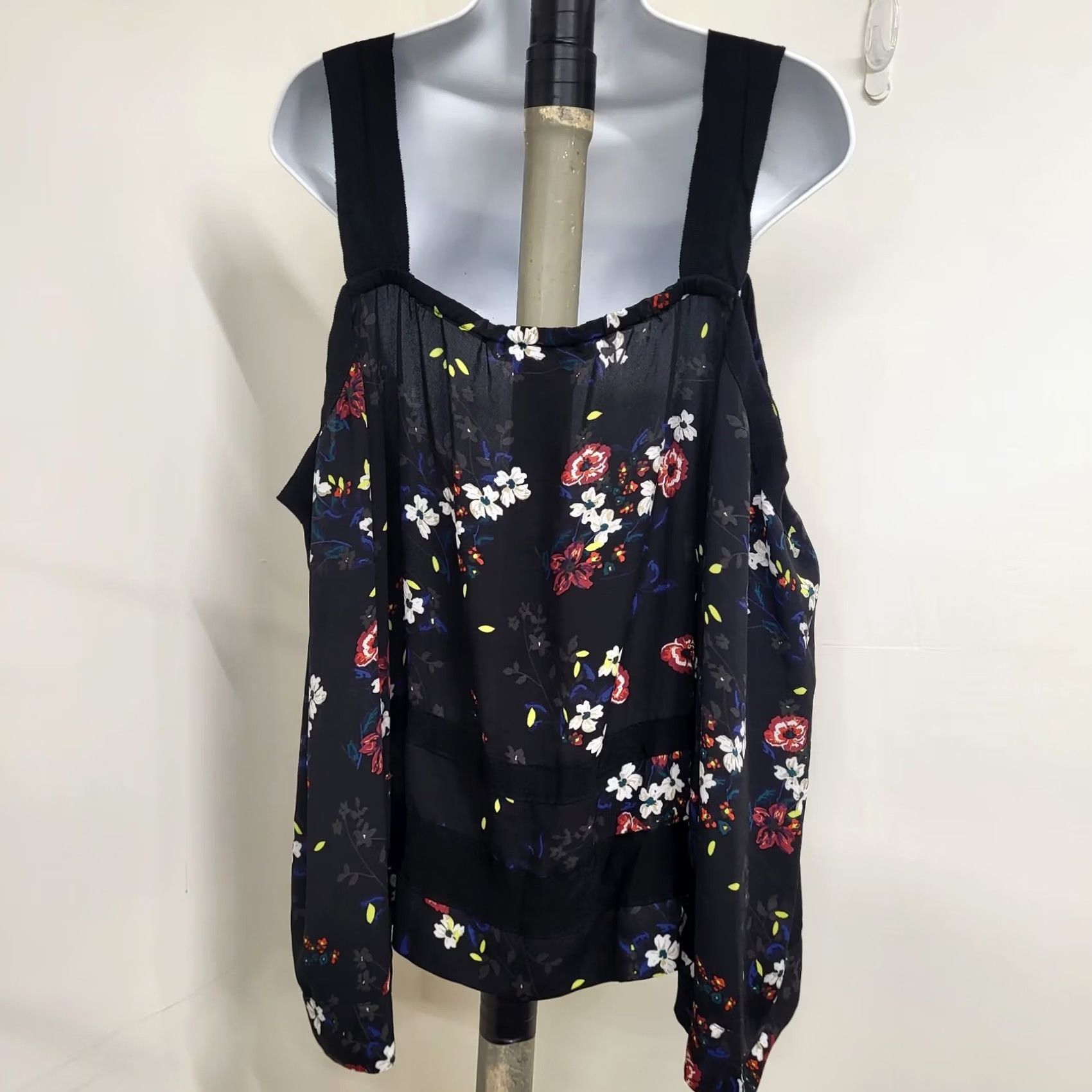 Vintage Rachel Rachel Roy Blouse Womens 1X Black Floral Print Cold Shoulder Square Neck Shirt Blouse Size XL / US 12-14 / IT 48-50 - 5 Thumbnail