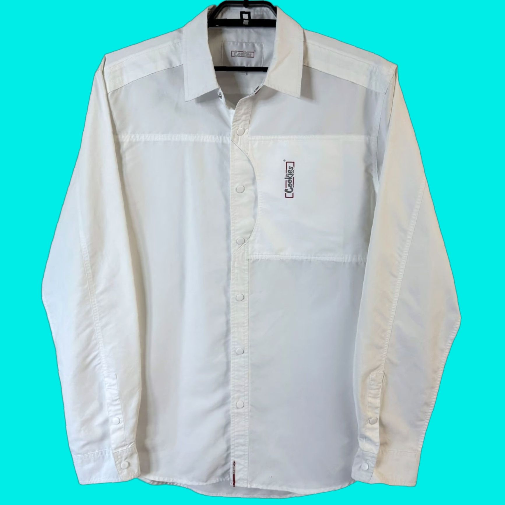 Vintage Cookies Snap Button-Up Long-Sleeve Shirt White Men's XL 420 Stash Pocket Size US XL / EU 56 / 4 - 1 Thumbnail
