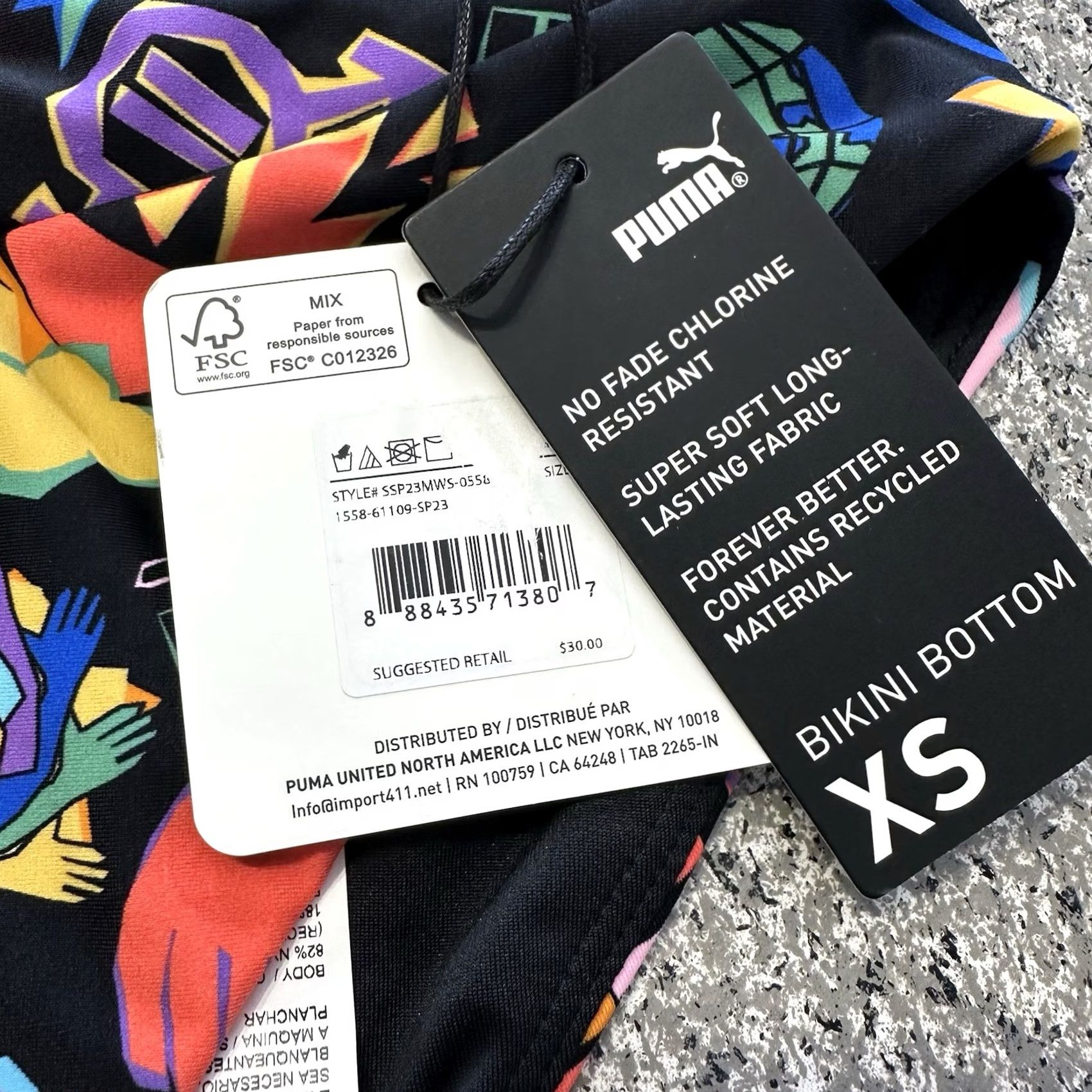 Puma PUMA Bikini Bottoms XS Womens Black Logo High Waisted AOP Pride Love Size 26" / US 2 / IT 38 - 3 Thumbnail