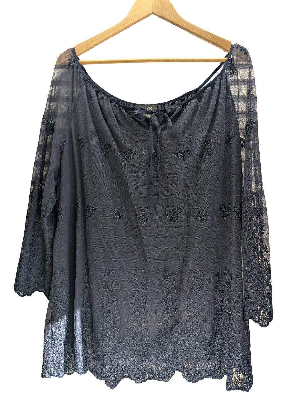 Alyx Alyx Women’s Blouse 2X Navy Sheer Lace Tunic Embroidered Size XXL / US 16-18 / IT 52-54 - 1 Thumbnail