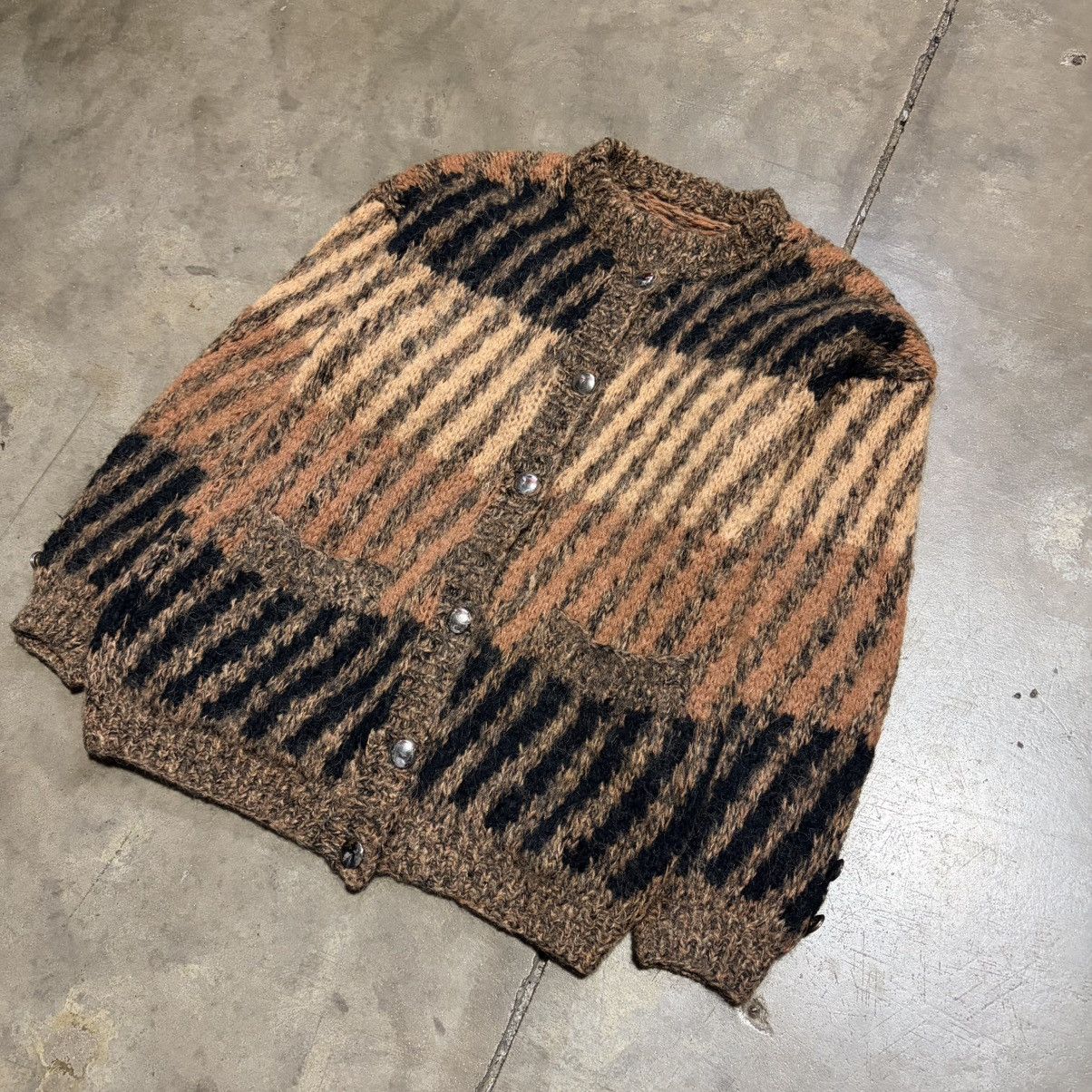 Vintage Vintage 70s Mohair Cardigan Sweater Striped Patterned Size US XS / EU 42 / 0 - 5 Thumbnail