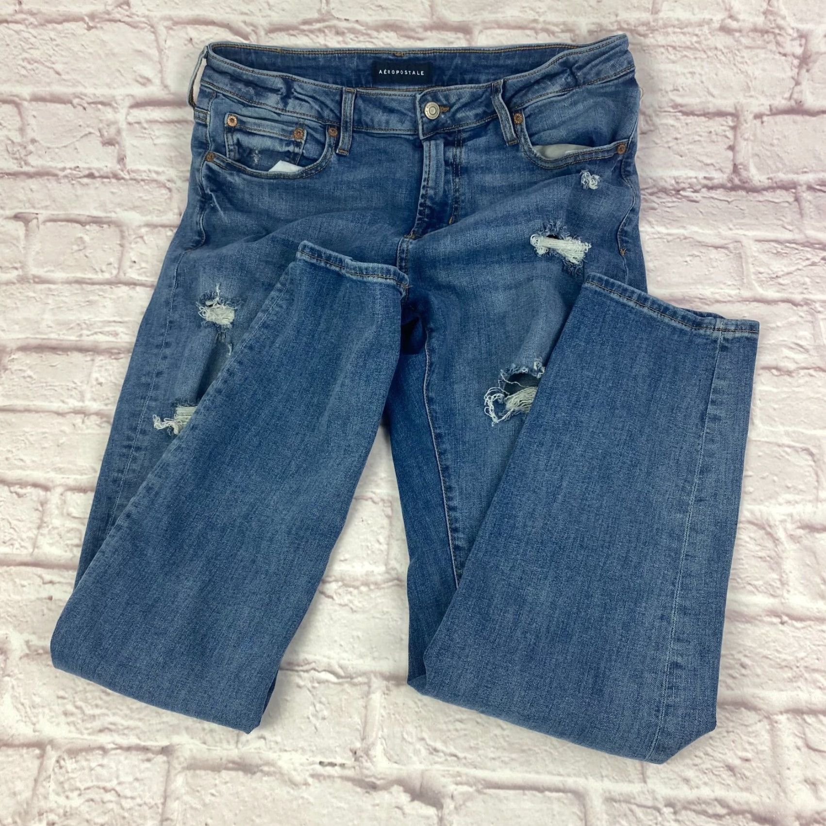 Vintage Aéropostale Men Skinny Jeans 34 Blue Distressed Stretch Medium Wash Jeans Size US 34 / EU 50 - 3 Thumbnail