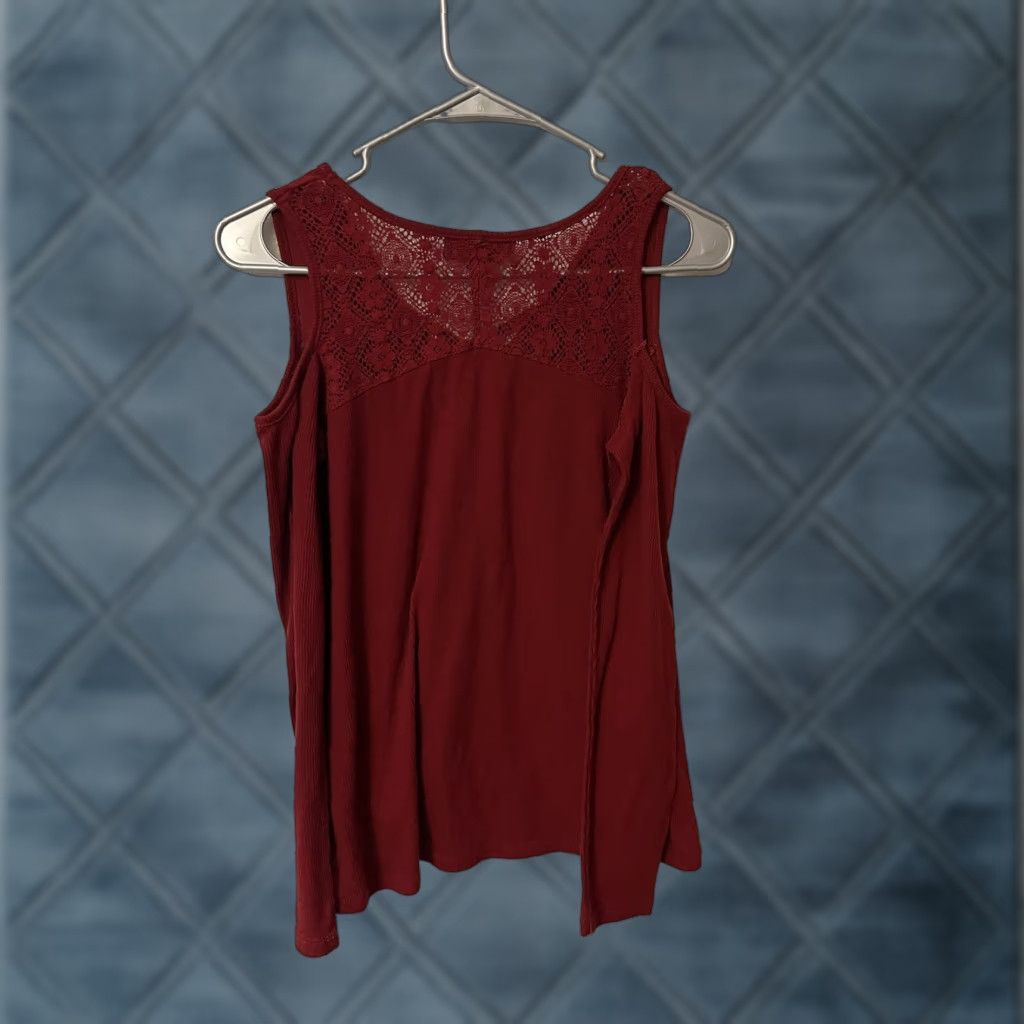 Aeropostale Aeropostale Blouse Shirt V-Neck Long Sleeve Cold Shoulder Ribbed Maroon Red Womens M Adult? Size M / US 6-8 / IT 42-44 - 1 Thumbnail