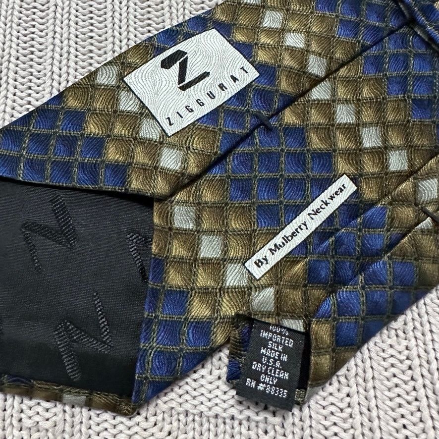 Vintage Vintage Ziggurat blue and green abstract striped silk tie Size ONE SIZE - 3 Thumbnail