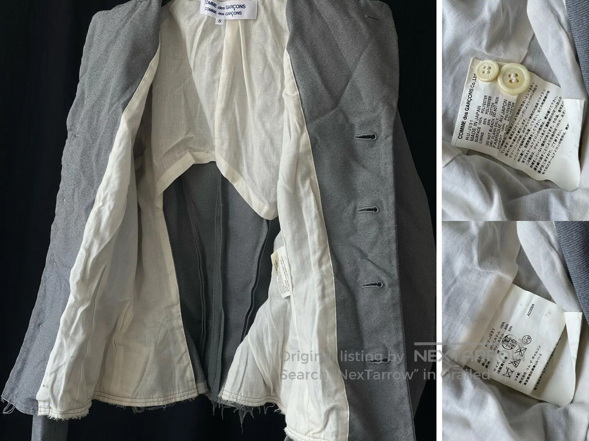 Comme des Garcons CDG Gray Tailored Small Blazer. Size S / US 4 / IT 40 - 8 Thumbnail