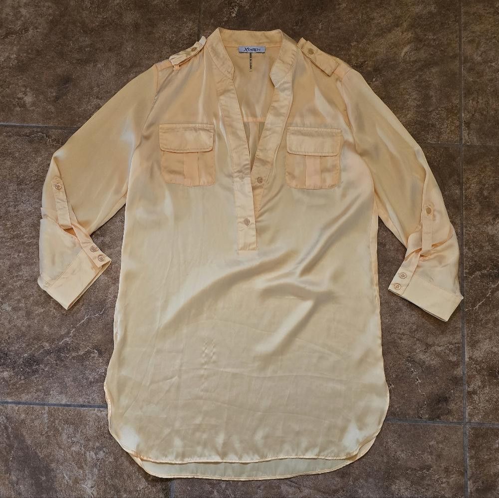 Designer Yellow Classic XTAREN Long Business Blouse Size M / US 6-8 / IT 42-44 - 1 Thumbnail