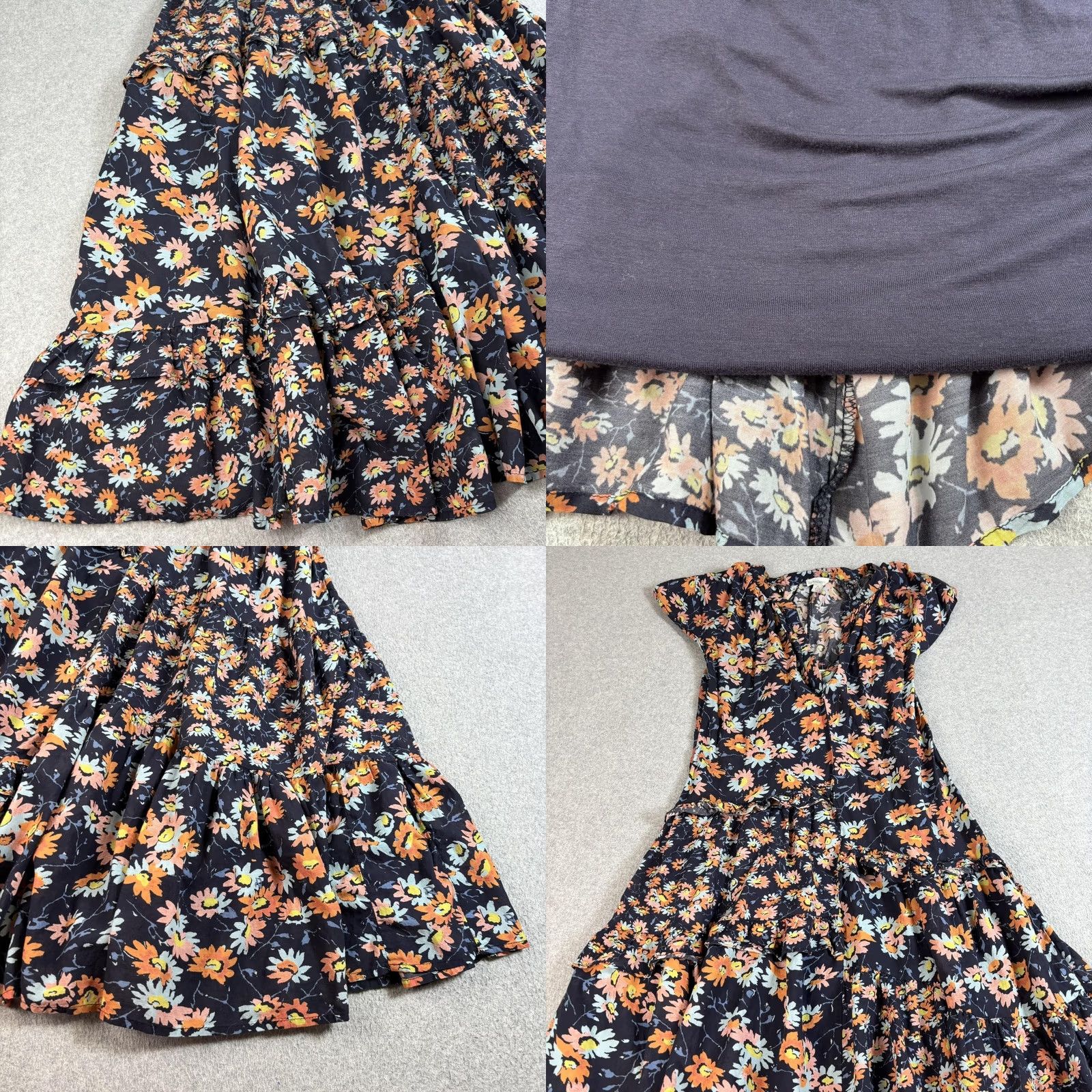 Vintage Sundance Dress Women XS Blue Floral Maxi Ruffle Sundress Boho Lined Tiered Long Cap Sleeve V-Neck Pullover Size XS / US 0-2 / IT 36-38 - 8 Thumbnail