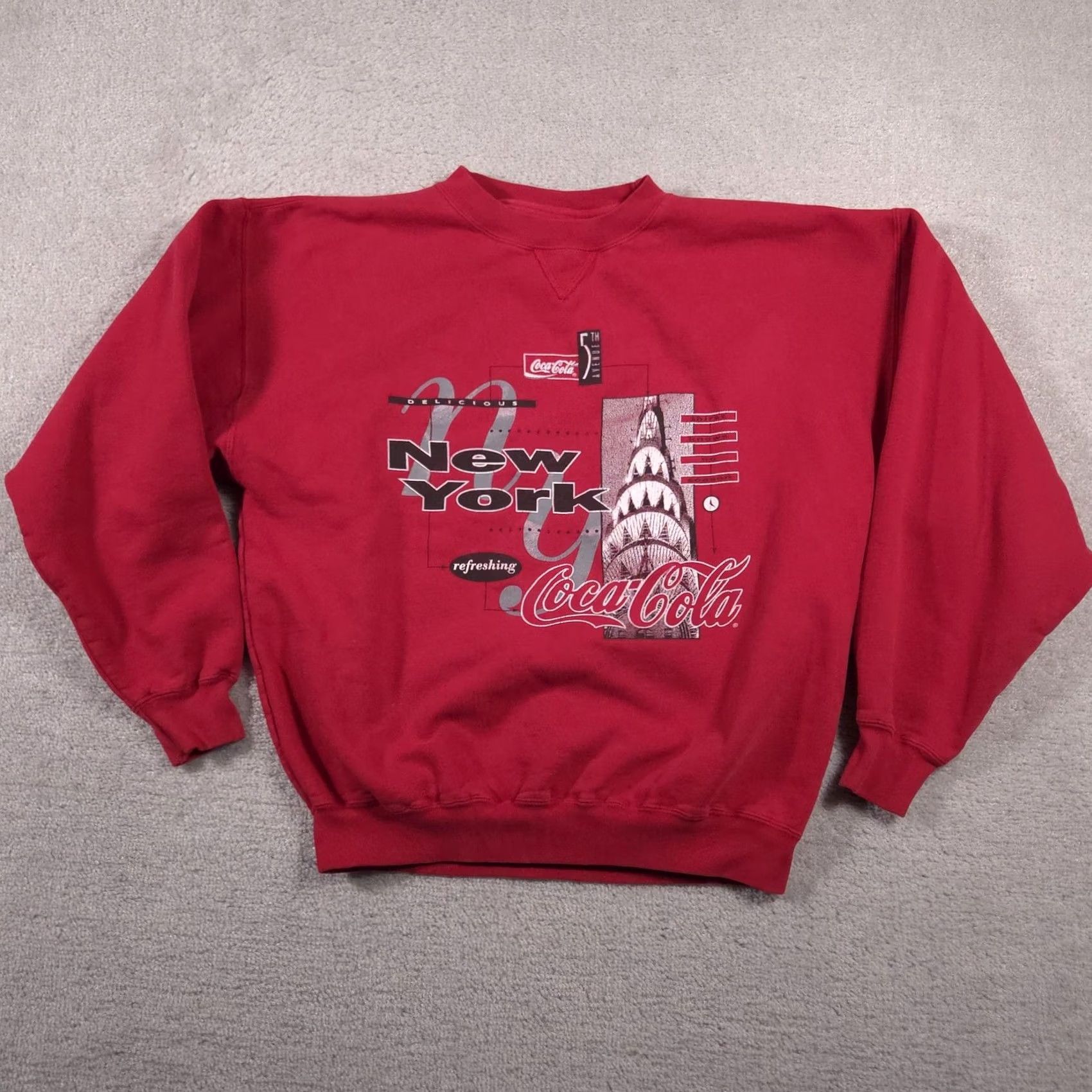 Vintage Coca-Cola Sweatshirt Mens M Red Graphic Print New York Chrysler Building Gear For Sports Pullover Cotton Polyester Size US M / EU 48-50 / 2 - 2 Thumbnail