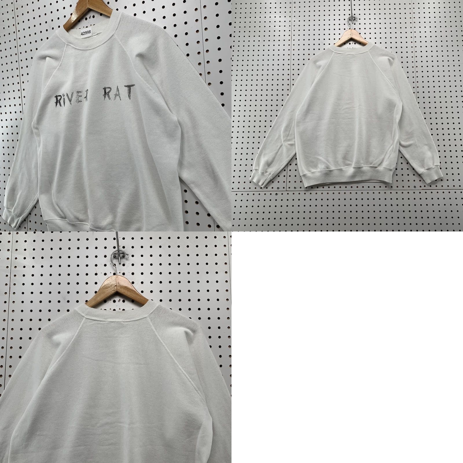 Hanes VINTAGE Hanes River Rat Sweatshirt Mens XL White Pullover 80s USA Made Crew Neck Fleece Cotton/Polyester Size US XL / EU 56 / 4 - 8 Thumbnail