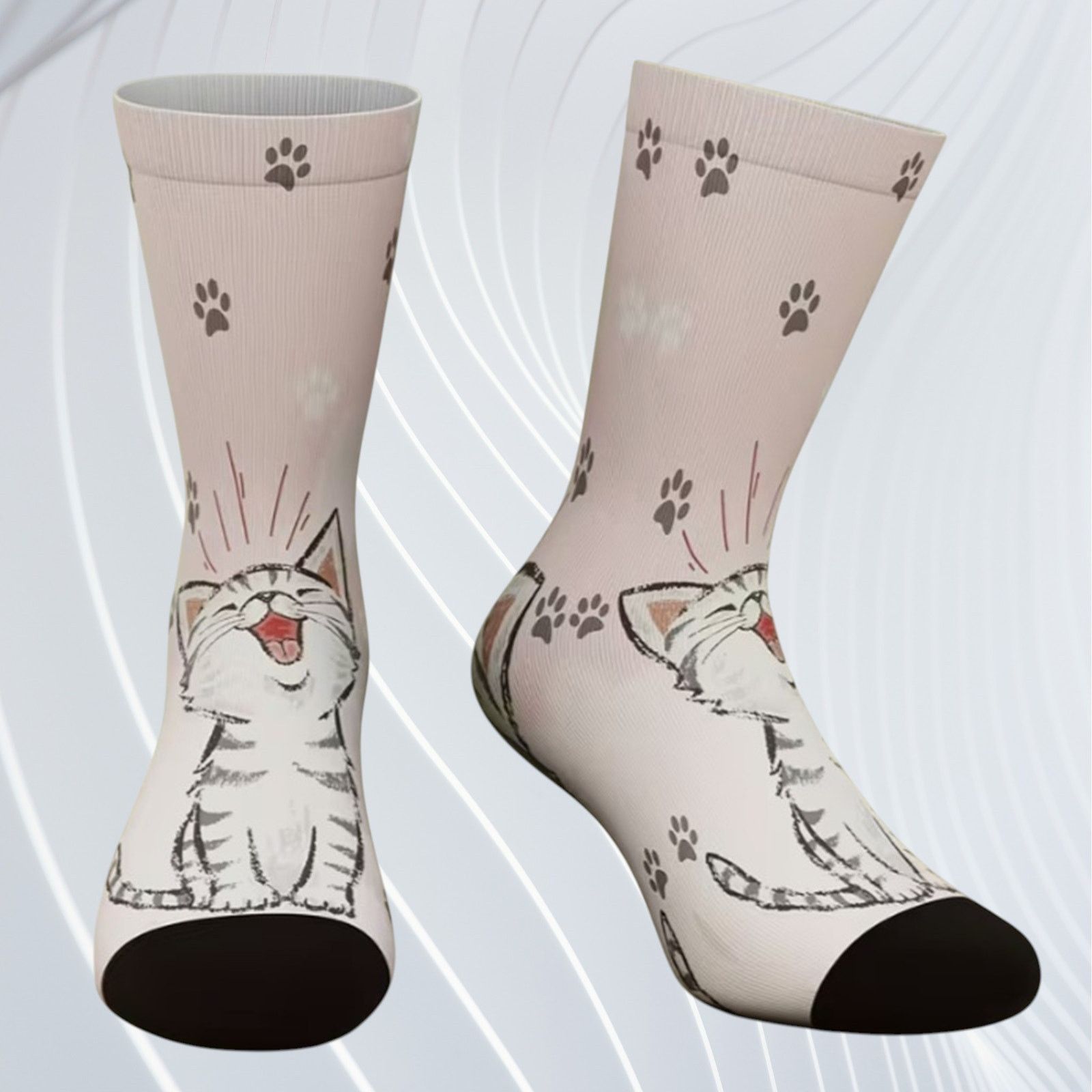 Other Cat Paw Print Crew Socks | Cute Cat Lover Socks | US 7–9.5 Size ONE SIZE - 2 Thumbnail