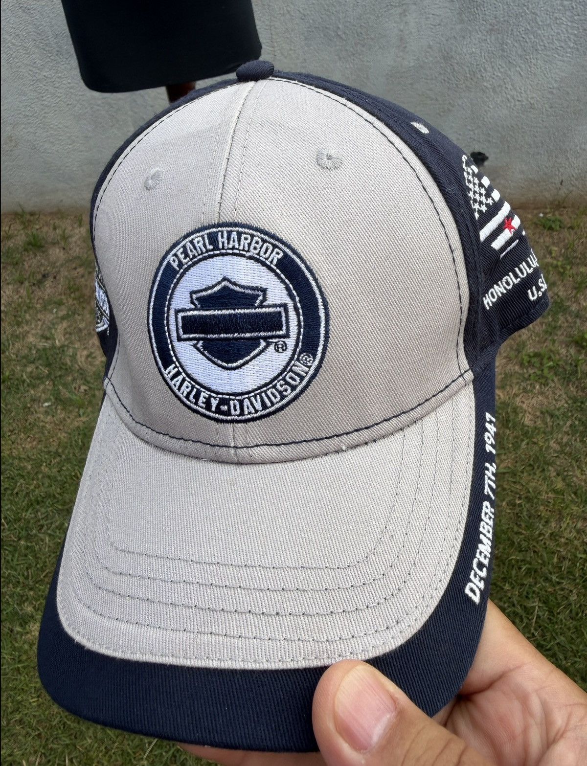 Harley Davidson Harley Davidson Baseball Hat Gray Blue Pearl Harbor Hawaii Size ONE SIZE - 1 Thumbnail
