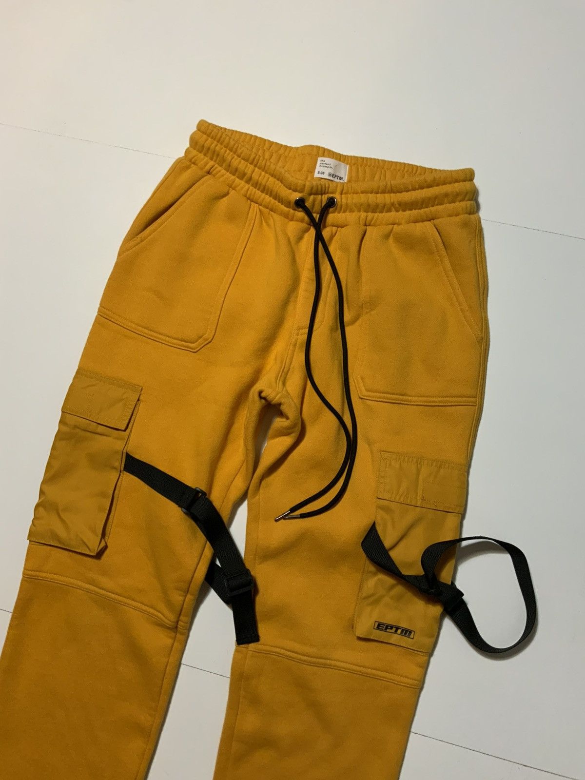 EPTM. EPTM Mustard Yellow Black Straps Cargo Fleece Sweatpants. Size US 32 / EU 48 - 6 Thumbnail
