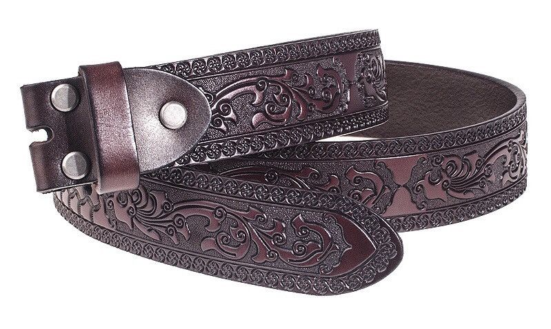 Japanese Brand × Vintage Retro brown lotus carved western leather belt Size ONE SIZE - 2 Thumbnail