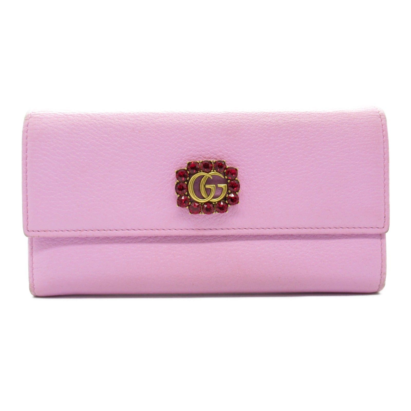 Gucci Gucci Gg Marmont Bi-Fold Long Wallet Leather Pink Bijou Size ONE SIZE - 1 Thumbnail