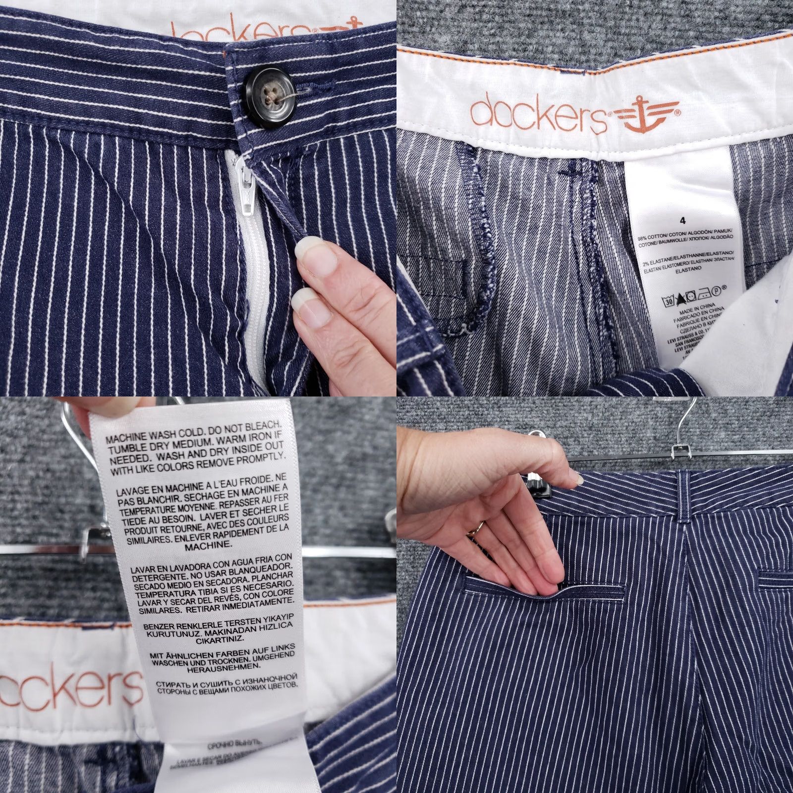 Dockers DOCKERS Pants Capri Blue White Striped Low Rise Straight Leg Zip Cotton Womens 4 Size 27" / US 4 / IT 40 - 8 Thumbnail