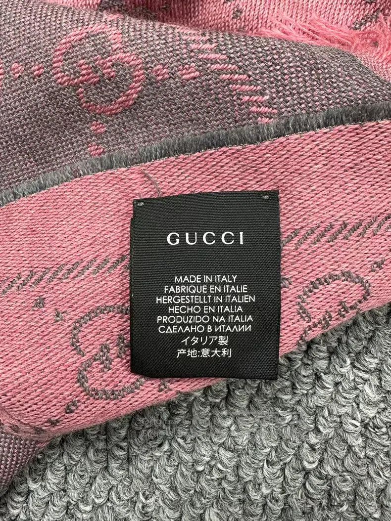 Gucci Gucci Gray-pink double-sided full-print logo tassel wool s Size ONE SIZE - 5 Thumbnail