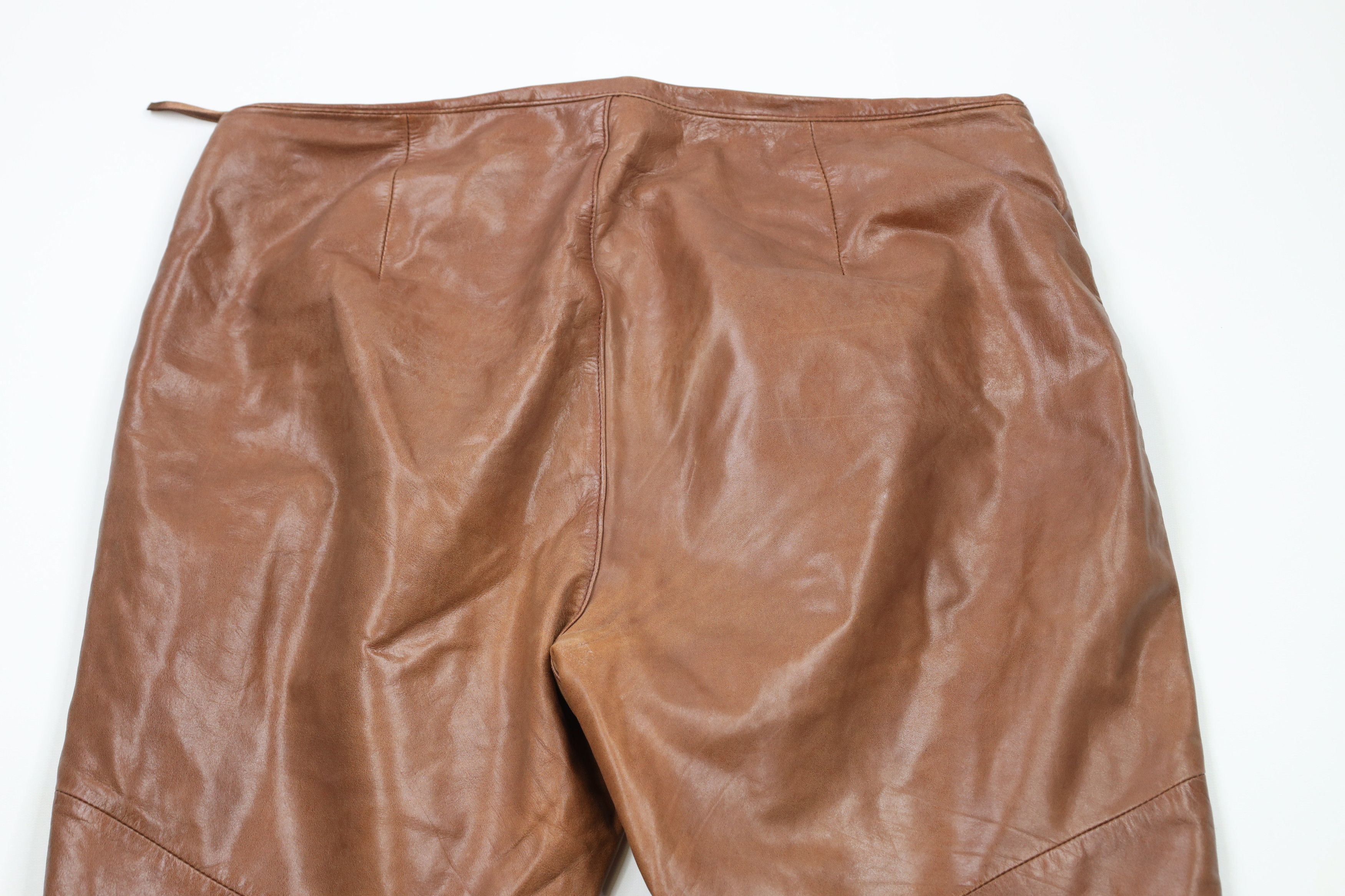 Vintage Vintage 90s Streetwear Pelle Leather Flared Pants Brown Size 36" / US 14 / IT 50 - 13 Thumbnail