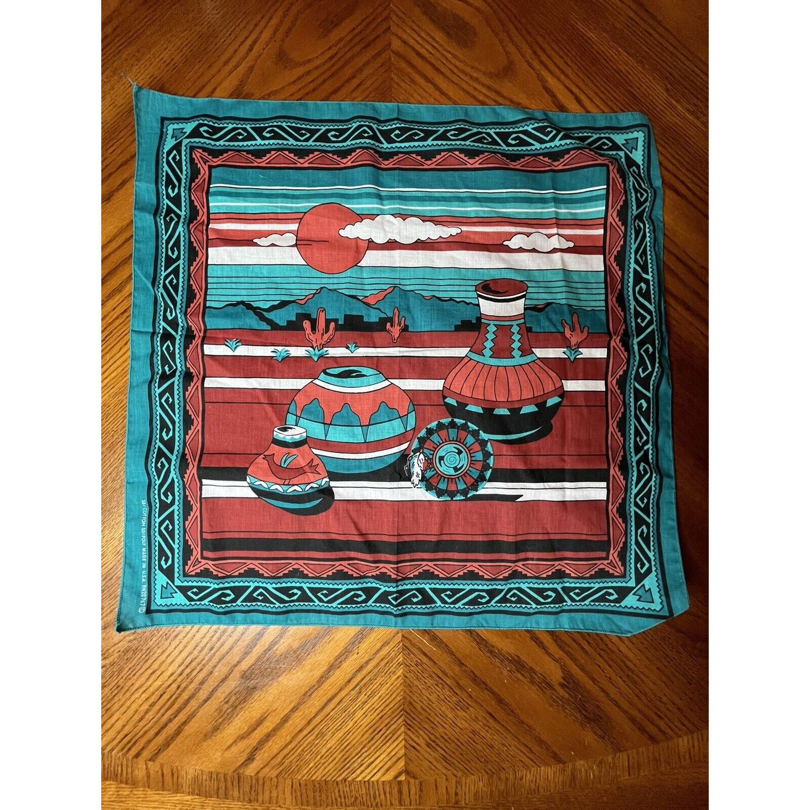 Vintage VTG Native Southwestern Native Pottery Bandana Handkerchief Size ONE SIZE - 1 Thumbnail