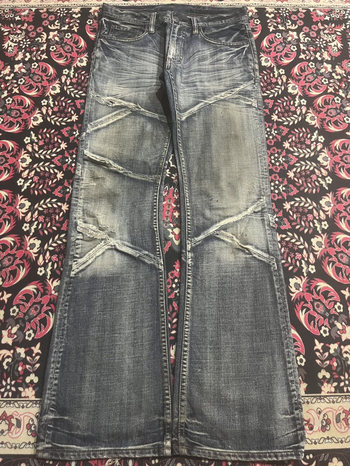 Tornado Mart Japanese Edge x Ruppert Dark Washed Distressed Flare Jeans Size US 30 / EU 46 - 1 Thumbnail