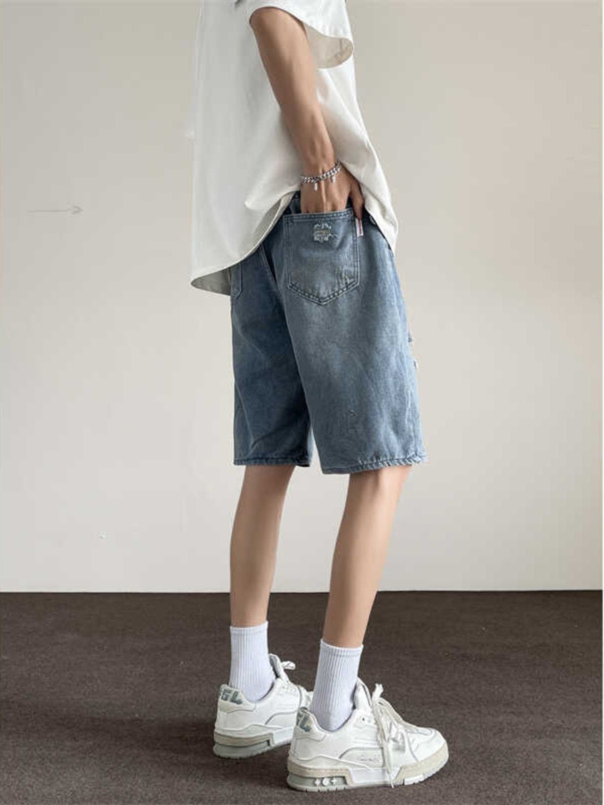 Japanese Brand × Jean Loose straight leg distressed denim shorts Size US 32 / EU 48 - 5 Thumbnail