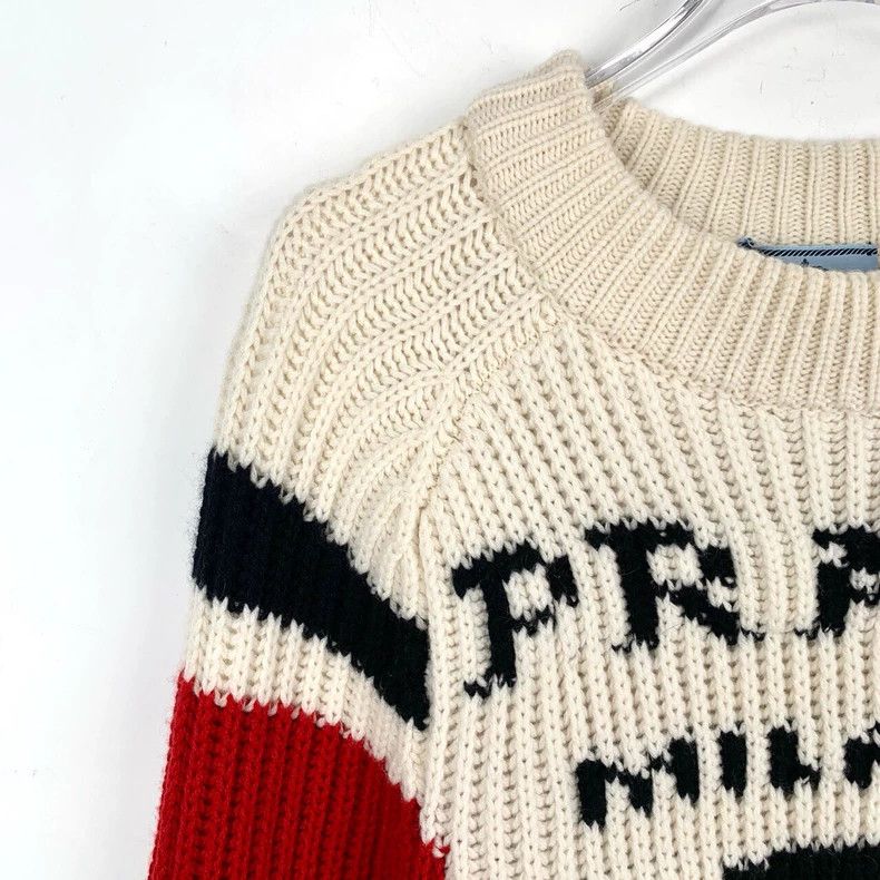Prada Prada Logo letter inlaid round neck beige long-sleeved knit Size US M / EU 48-50 / 2 - 3 Thumbnail