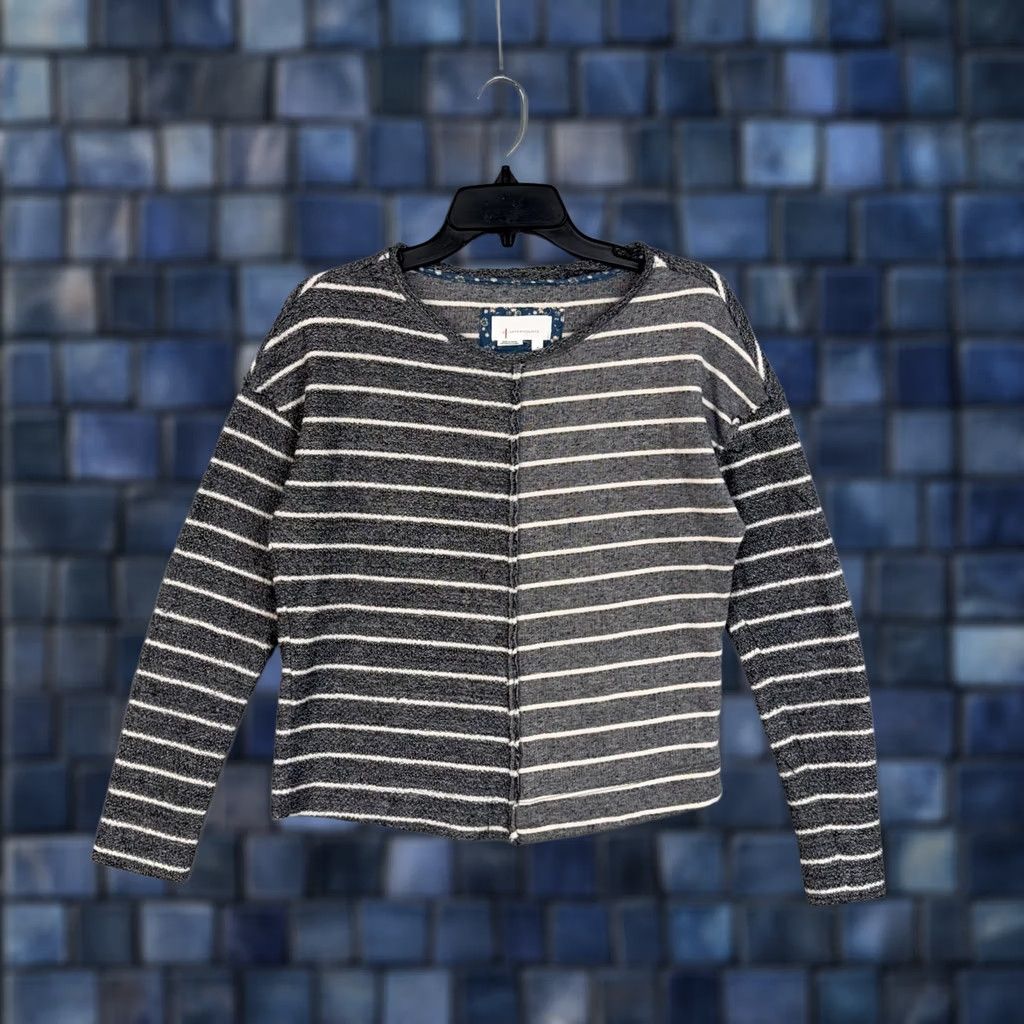Anthropologie Anthropologie Sweater Womens Small Gray Striped Crew Neck Knit Pullover Size S / US 4 / IT 40 - 1 Thumbnail