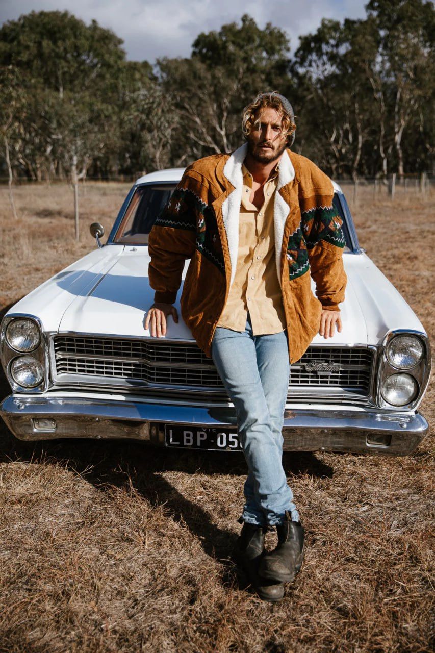 image of Aztech&mountain x Leather Jacket 80's Aztec Suede Leather Bomber Aviator Airmail Jacket (Size Mediu