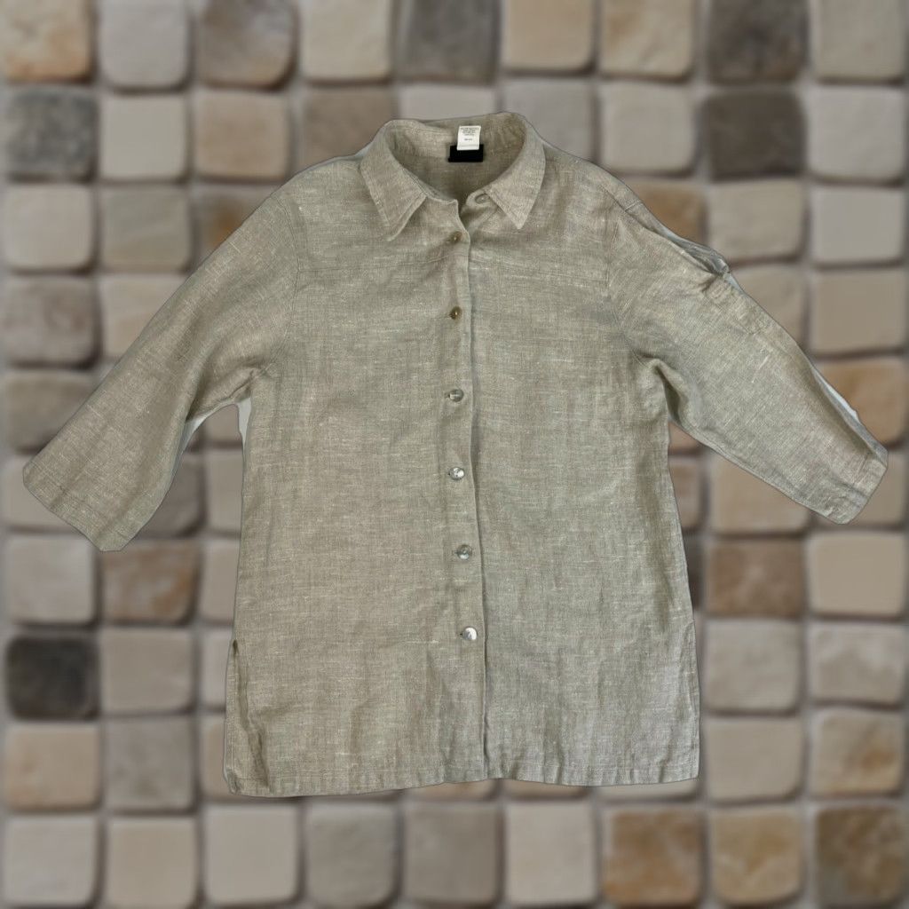 Vintage 20 South Women’s Linen Button Blouse Shirt Casual 3/4 Sleeve Made in USA Sz L Natural Linen 100% Linen USA Blouse Mens Womens Girls Boys Size L / US 10 / IT 46 - 1 Thumbnail