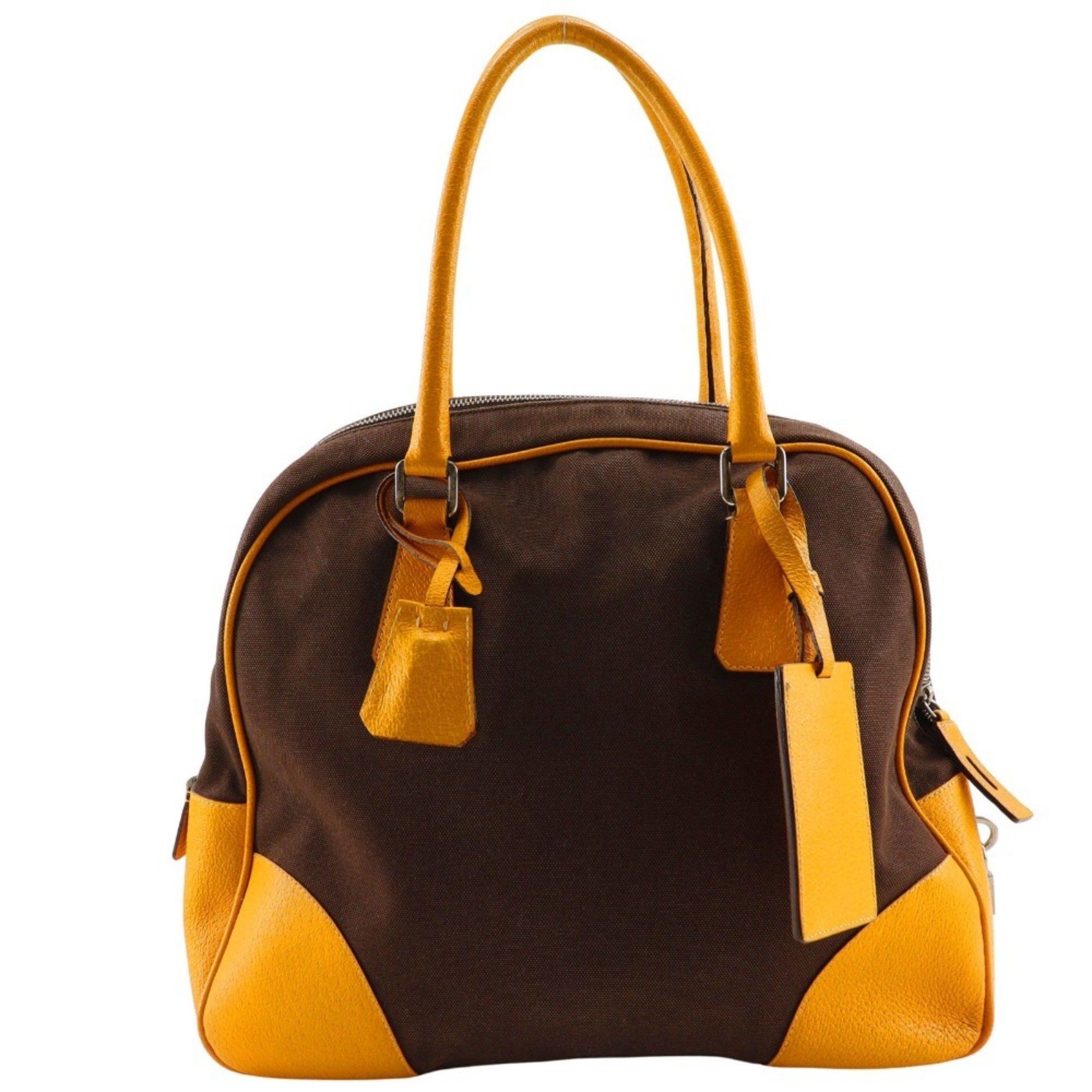 Prada PRADA Mini Boston Tote Bag Canvas Brown A5 Women's Size ONE SIZE - 1 Thumbnail