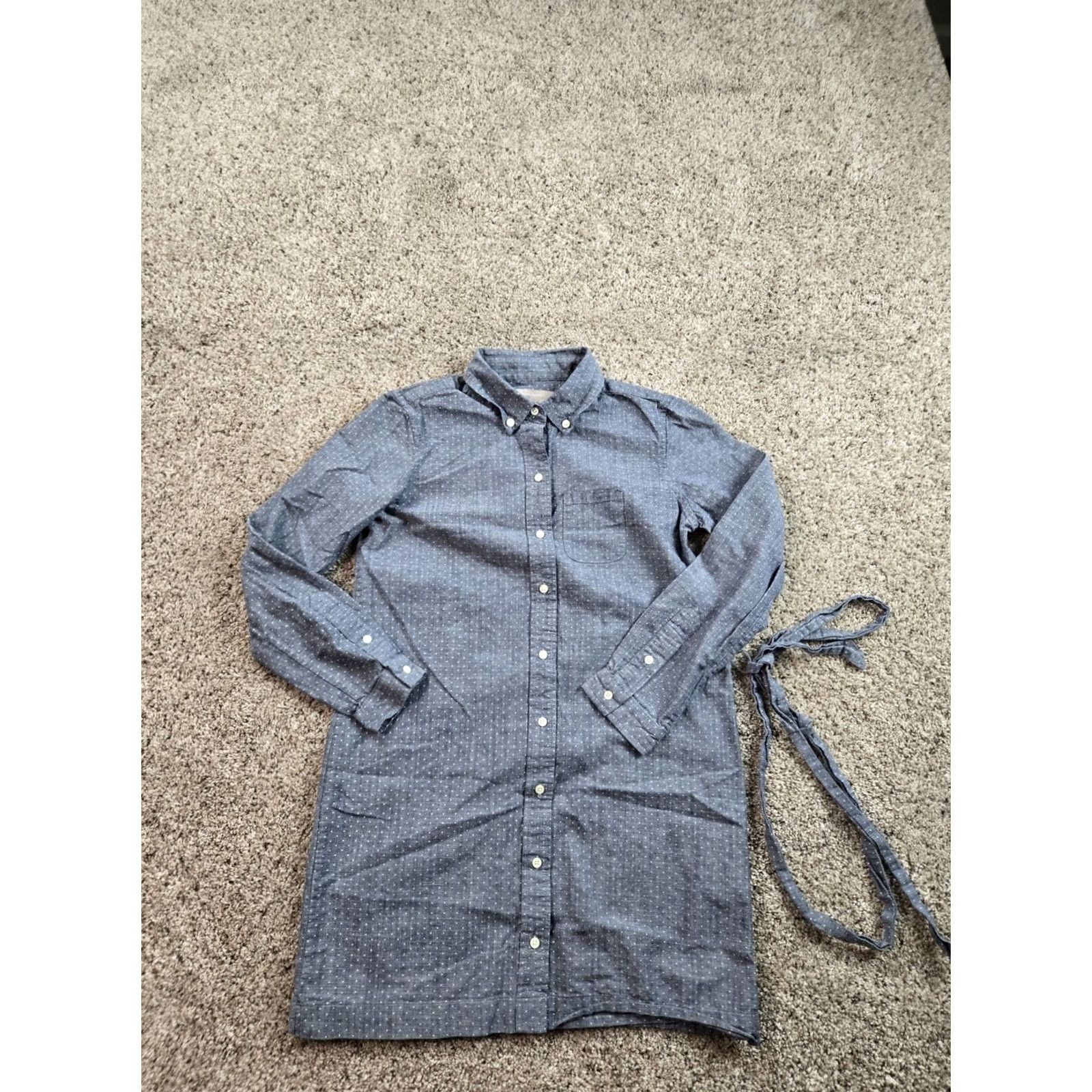 Banana Republic Banana Republic Shirt Dress Women 2P Petite Blue Polka Button Up 100% Cotton Knee Length Long Sleeve Size XS / US 0-2 / IT 36-38 - 2 Thumbnail