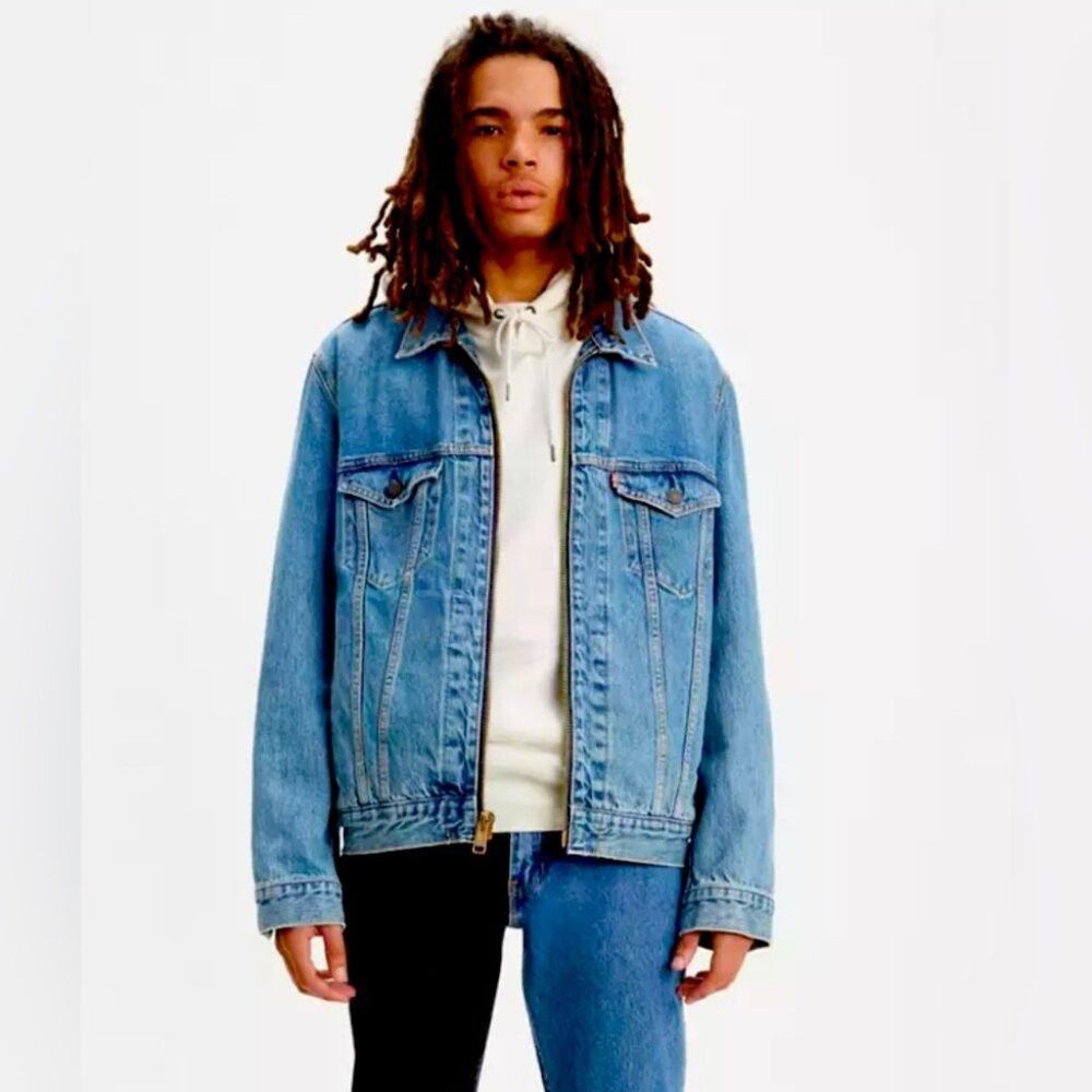 Levi's Men’s Blue Levi’s Denim Jean Jacket with Zipper Size Medium Size US L / EU 52-54 / 3 - 1 Thumbnail